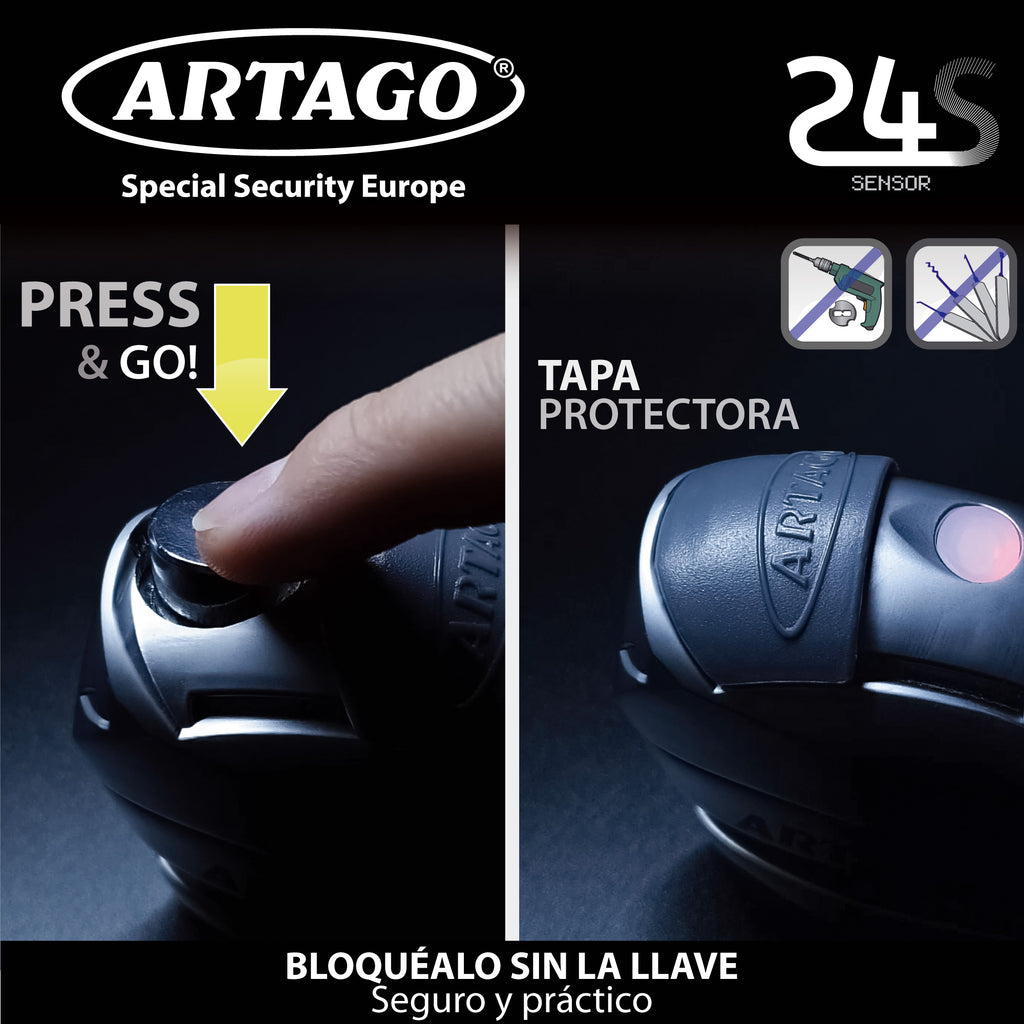 ARTAGO 24S.6M Candado Moto Sin/Con Alarma Don't Touch 120dB, LED Oscuridad, Más Impermeable, Pila Larga Duración, Antirrobo Moto Disco Cerradura Tapa Deslizante, Pinza Cepo Bloqueo 6mm Universal