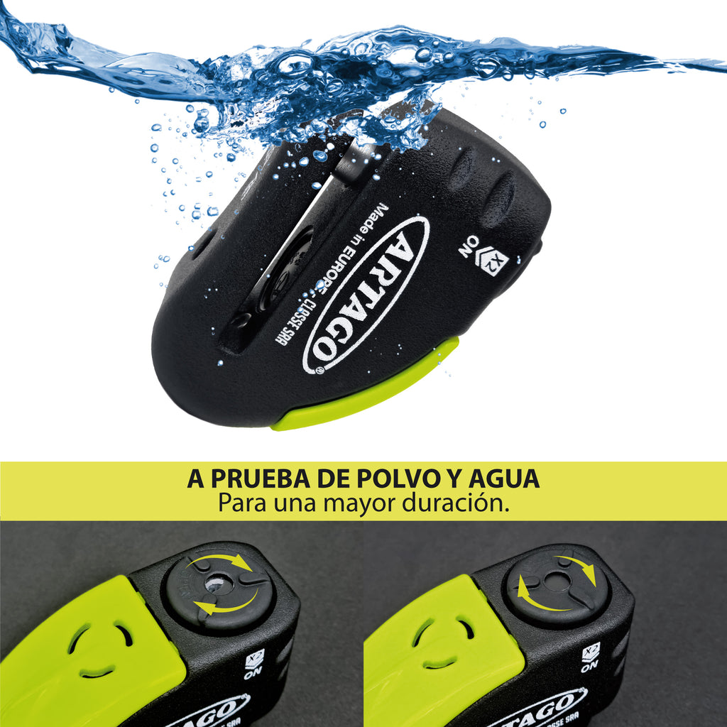 ARTAGO 30X10 Candado Moto Alta Gama, Antirrobo Disco 2en1 Sin/Con Alarma Don't Touch 120dB, Homologado SRA y Sold Secure, Anti-Taladro 5mm, Doble Cierre 10mm Acero Endurecido, Pinza Cepo Moto