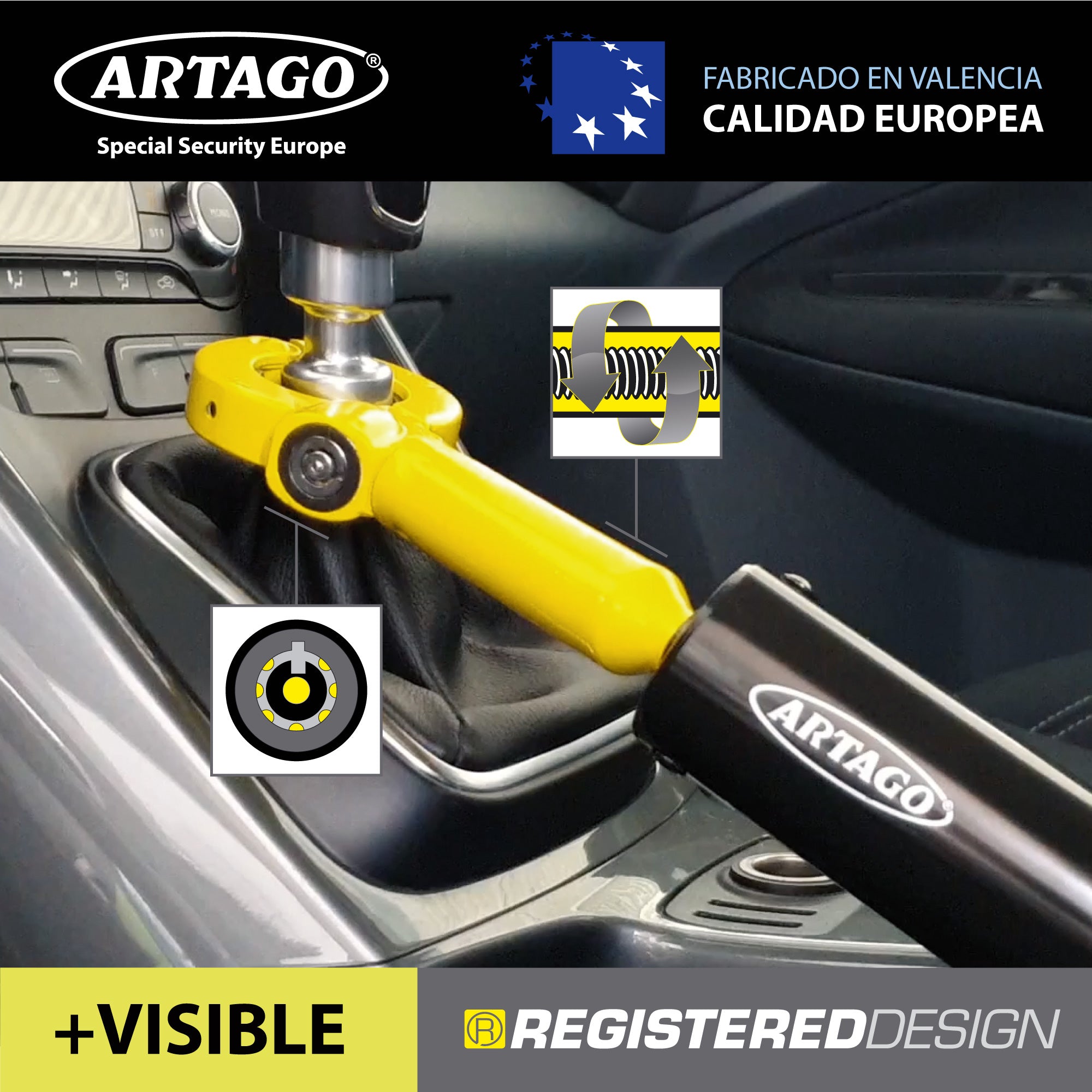 Artago 862A/B Antirrobo Coche Freno de Mano, Ajuste Rosca Más Adaptable, Cerradura Seguridad con Bola Anti-taladro, Compacto, Barra Bloqueo Palanca Cambio Freno Mano, Barra Antirrobo Automóvil SUV
