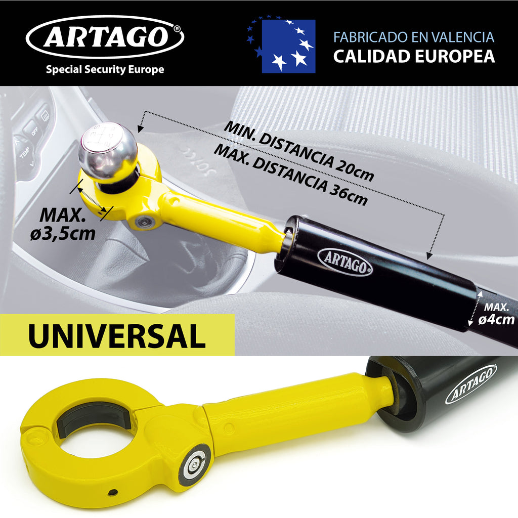 Artago 862A/B Antirrobo Coche Freno de Mano, Ajuste Rosca Más Adaptable, Cerradura Seguridad con Bola Anti-taladro, Compacto, Barra Bloqueo Palanca Cambio Freno Mano, Barra Antirrobo Automóvil SUV