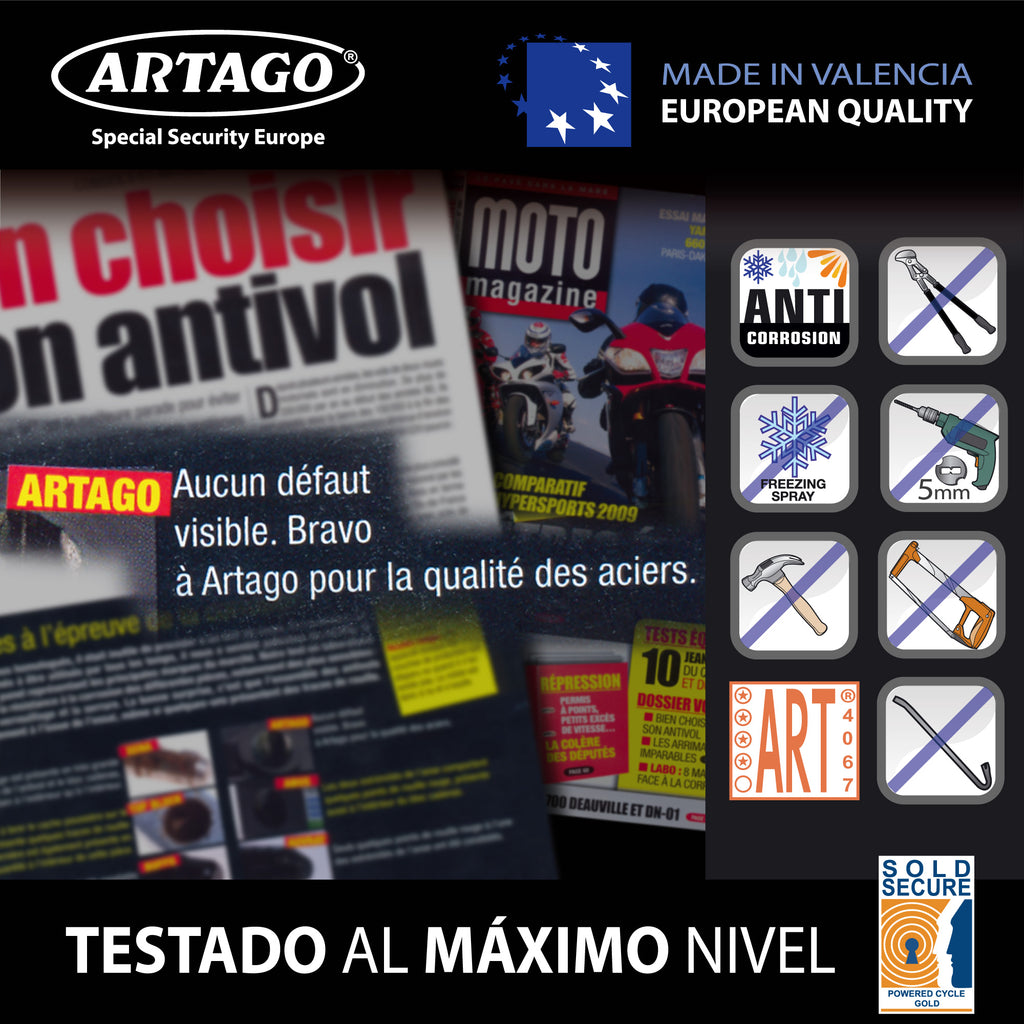 Artago 68T/B Candado Máxima Seguridad ø14mm, BUNKER SELECTION, Homologado Sold Secure Gold, Monoblok, Cerradura con Llave de Alta Seguridad, Combinable con Puerta Exterior, Cadena Grande, Contenedor
