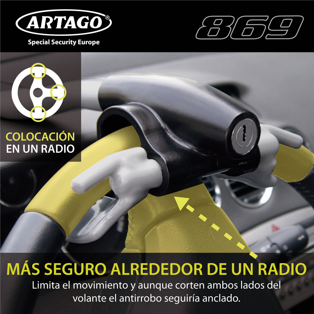 ARTAGO 869 Antirrobo Coche Volante Salpicadero, Seguridad Extra Alrededor del Radio, Cierre Press & Click Más Práctico, Bloqueo Barra Antirobo Universal para Camper, SUV, Autocaravana, Auto