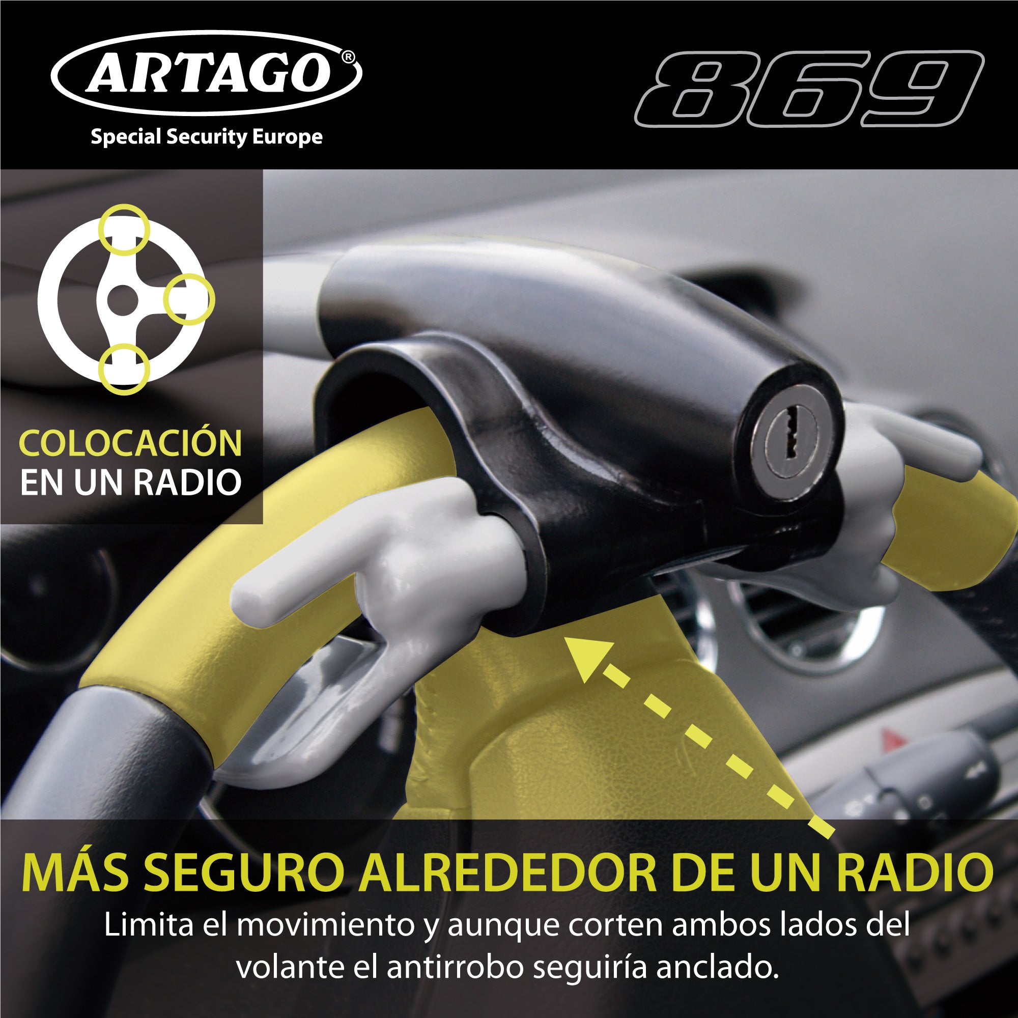 ARTAGO 869 Antirrobo Coche Volante Salpicadero, Seguridad Extra Alrededor del Radio, Cierre Press & Click Más Práctico, Bloqueo Barra Antirobo Universal para Camper, SUV, Autocaravana, Auto