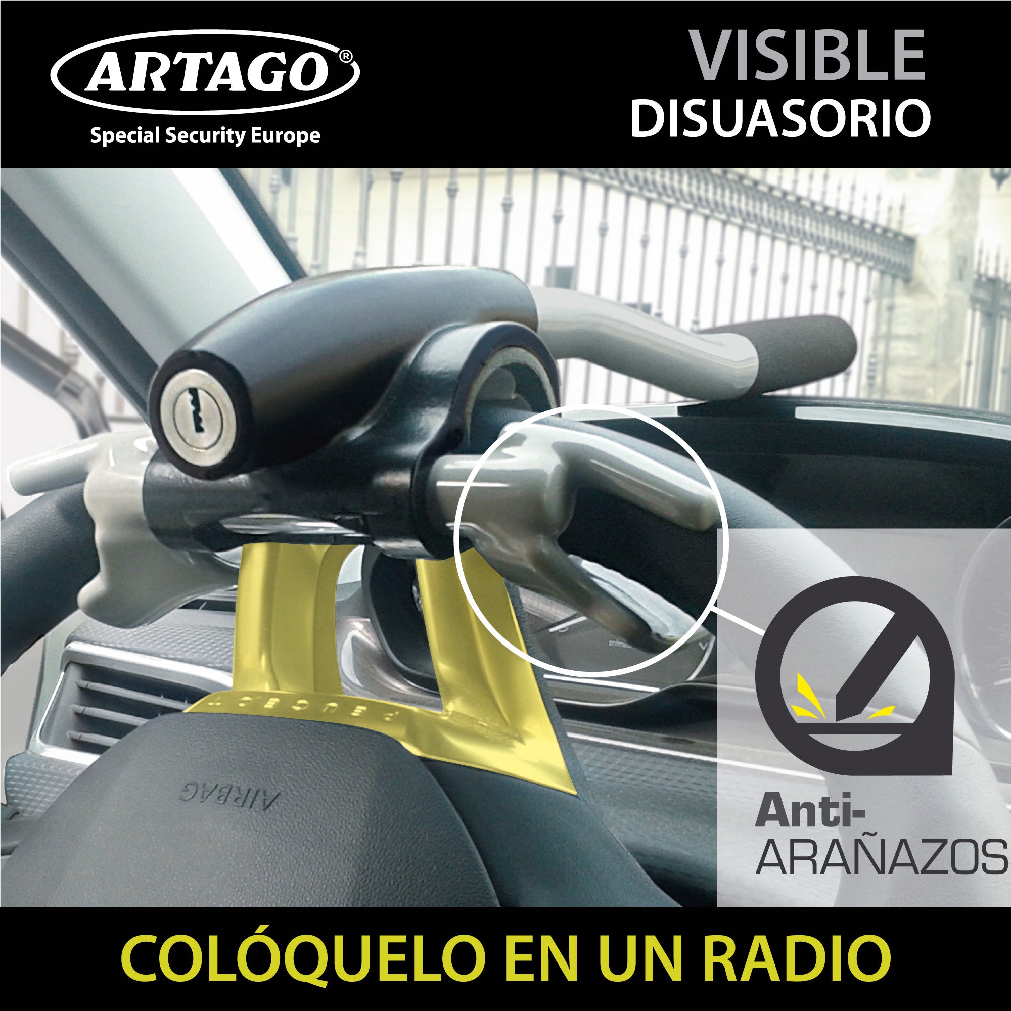 ARTAGO 869 Antirrobo Coche Volante Salpicadero, Seguridad Extra Alrededor del Radio, Cierre Press & Click Más Práctico, Bloqueo Barra Antirobo Universal para Camper, SUV, Autocaravana, Auto