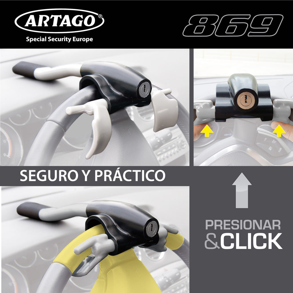 ARTAGO 869 Antirrobo Coche Volante Salpicadero, Seguridad Extra Alrededor del Radio, Cierre Press & Click Más Práctico, Bloqueo Barra Antirobo Universal para Camper, SUV, Autocaravana, Auto
