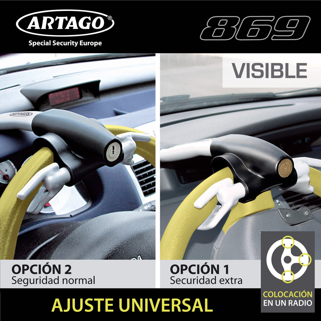 ARTAGO 869 Antirrobo Coche Volante Salpicadero, Seguridad Extra Alrededor del Radio, Cierre Press & Click Más Práctico, Bloqueo Barra Antirobo Universal para Camper, SUV, Autocaravana, Auto