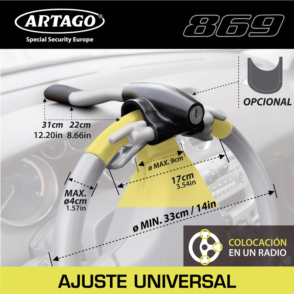 ARTAGO 869 Antirrobo Coche Volante Salpicadero, Seguridad Extra Alrededor del Radio, Cierre Press & Click Más Práctico, Bloqueo Barra Antirobo Universal para Camper, SUV, Autocaravana, Auto