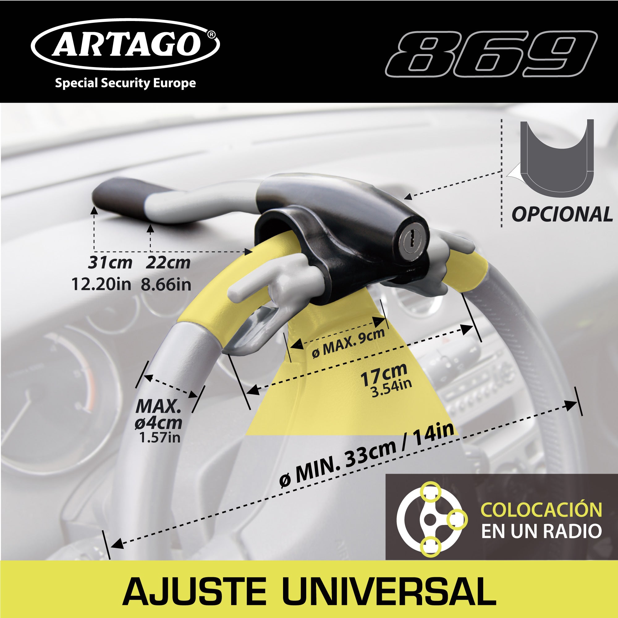 ARTAGO 869 Antirrobo Coche Volante Salpicadero, Seguridad Extra Alrededor del Radio, Cierre Press & Click Más Práctico, Bloqueo Barra Antirobo Universal para Camper, SUV, Autocaravana, Auto