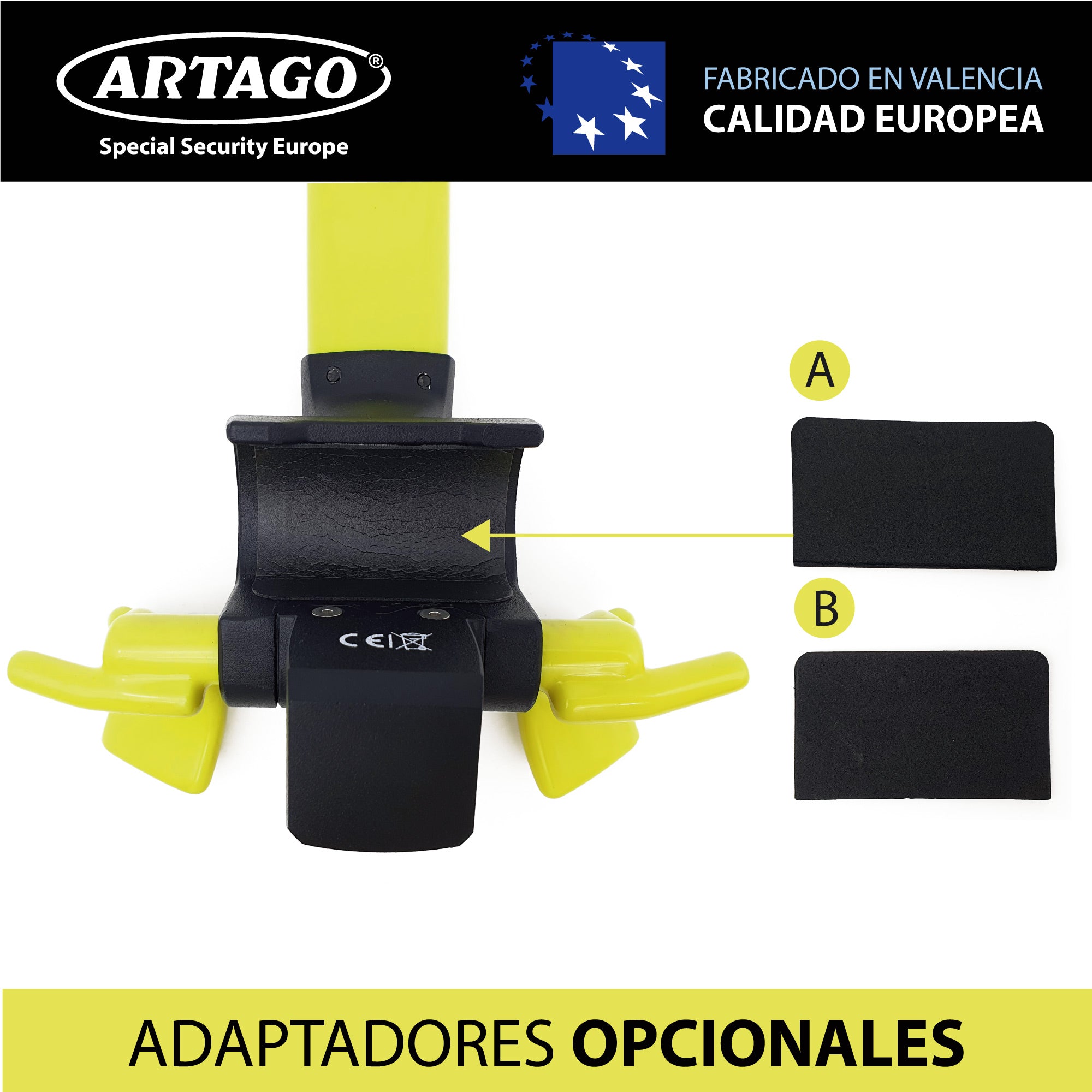ARTAGO 870 Antirrobo Coche, Alta Gama, Barra Antirrobo 2en1 Sin/Con Alarma 120dB+LED Oscuridad, Bloqueo Volante Más Seguro y Disuasorio Alrededor Un Radio, Mejor Cepo Coche, Universal