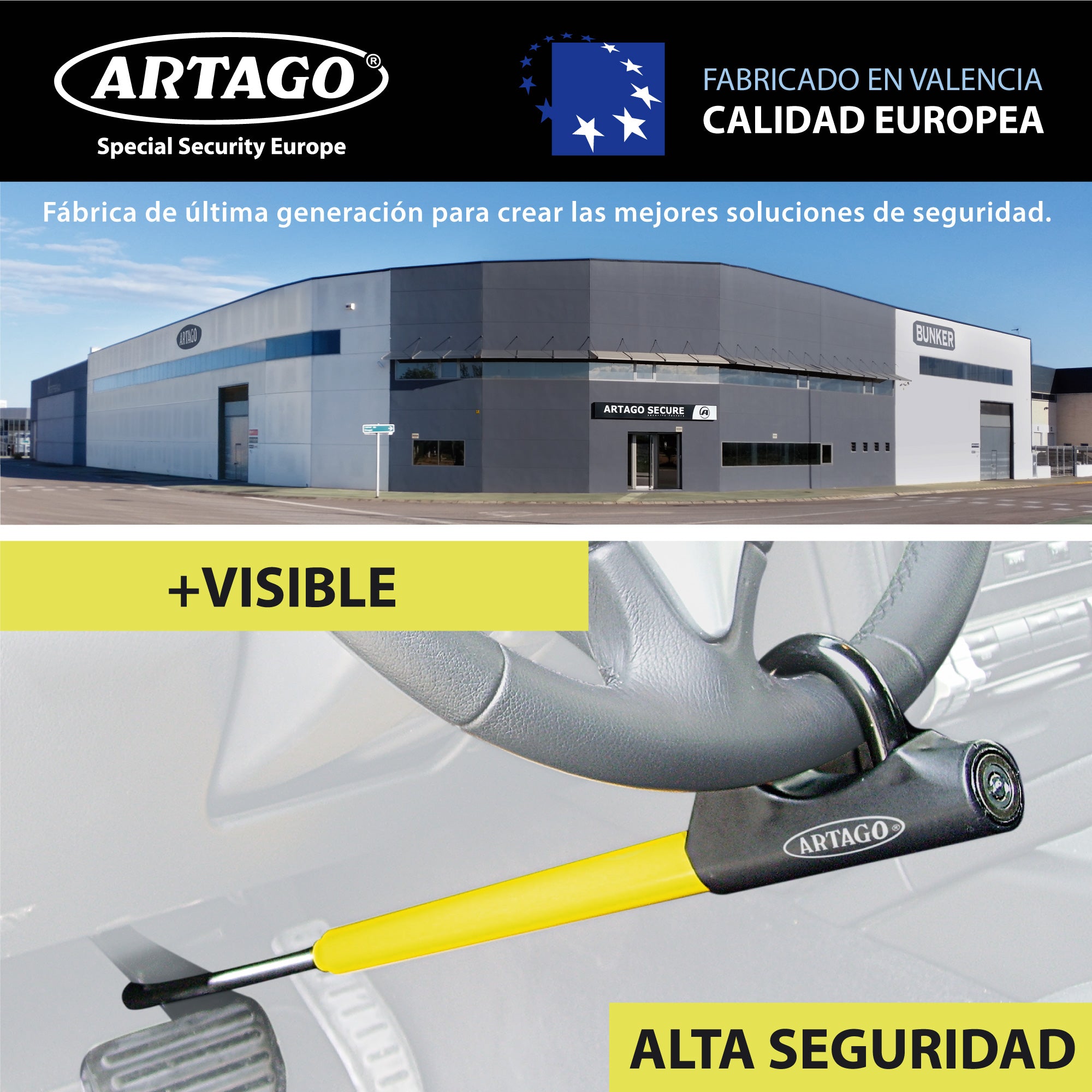 ARTAGO 871 Antirrobo Coche, Alta Gama, La Barra Bloqueo Volante Pedal Más Segura y Visible, Exclusivo Ajuste Rosca Más Preciso, Cepo Coche Universal SUV Furgoneta Autocaravana