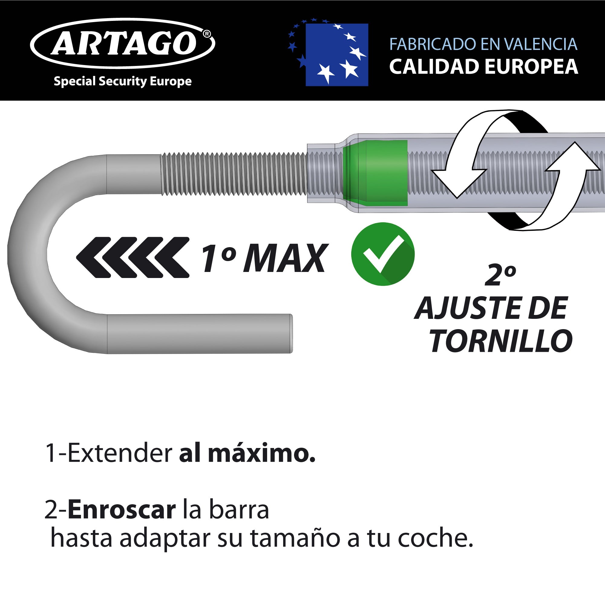 ARTAGO 871 Antirrobo Coche, Alta Gama, La Barra Bloqueo Volante Pedal Más Segura y Visible, Exclusivo Ajuste Rosca Más Preciso, Cepo Coche Universal SUV Furgoneta Autocaravana