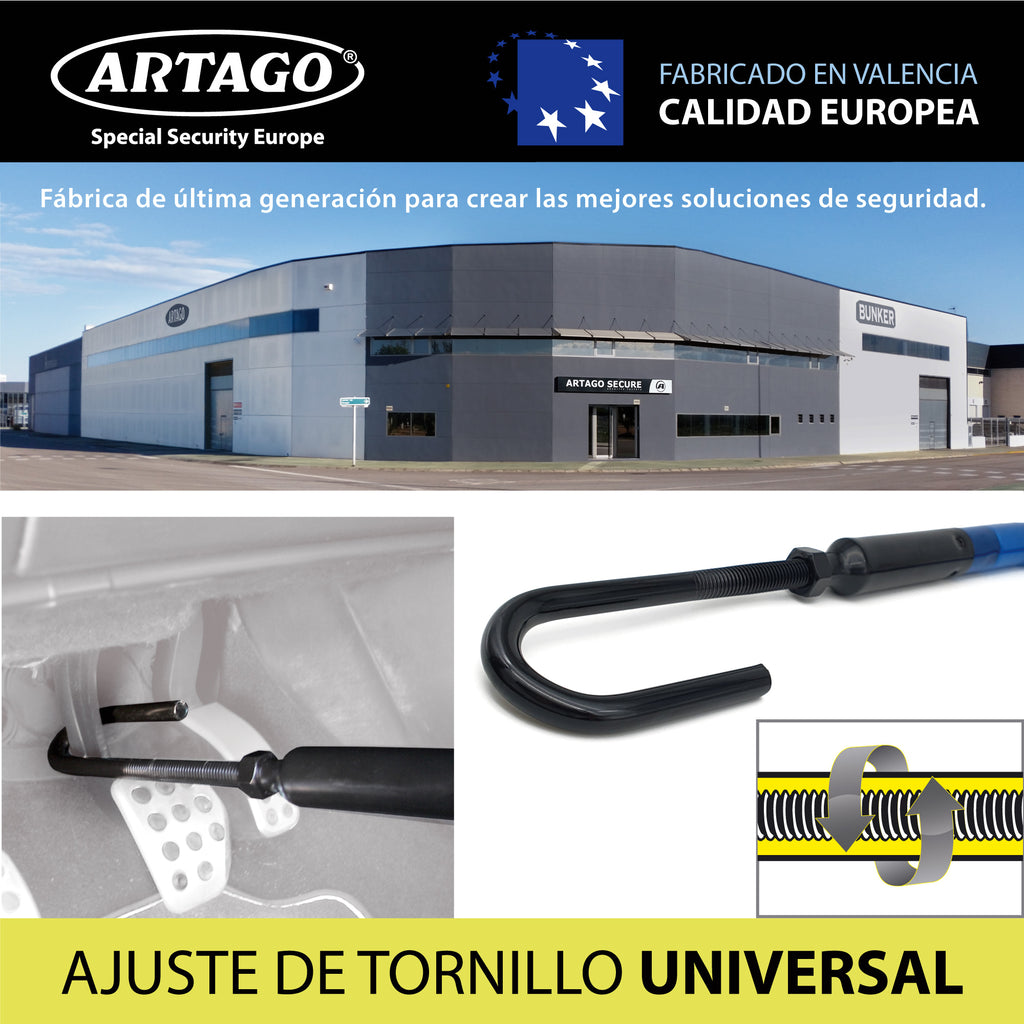 Artago 880 Antirrobo Coche Volante Pedal Flexible, Articulado Cable de Acero Blindado, Ajustable Alta seguridad, Bloqueo Inmovilizador Antirobo Freno Embrague para Auto, Furgoneta, Caravana Camper