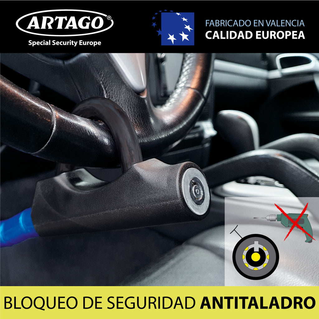 Artago 880 Antirrobo Coche Volante Pedal Flexible, Articulado Cable de Acero Blindado, Ajustable Alta seguridad, Bloqueo Inmovilizador Antirobo Freno Embrague para Auto, Furgoneta, Caravana Camper