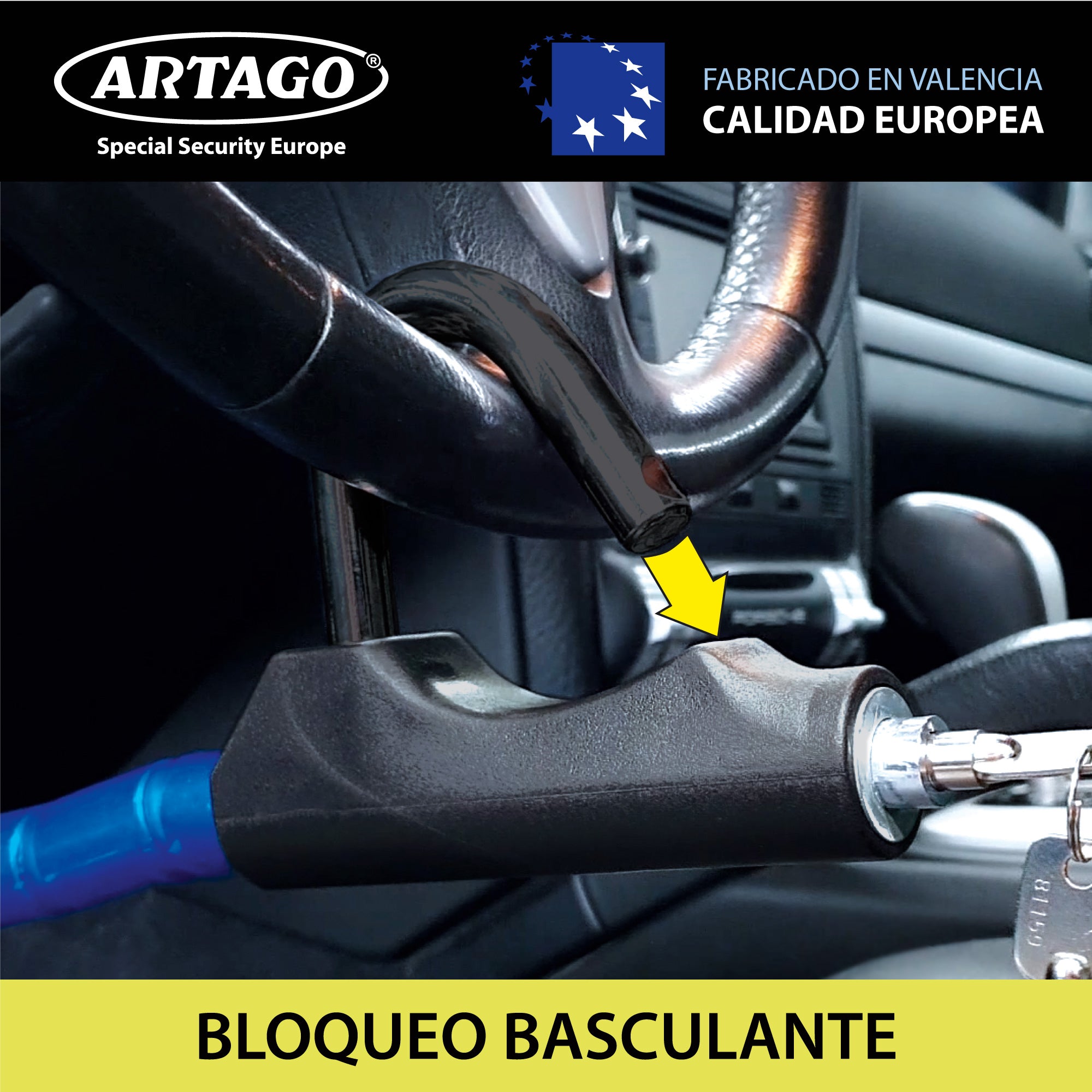 Artago 880 Antirrobo Coche Volante Pedal Flexible, Articulado Cable de Acero Blindado, Ajustable Alta seguridad, Bloqueo Inmovilizador Antirobo Freno Embrague para Auto, Furgoneta, Caravana Camper