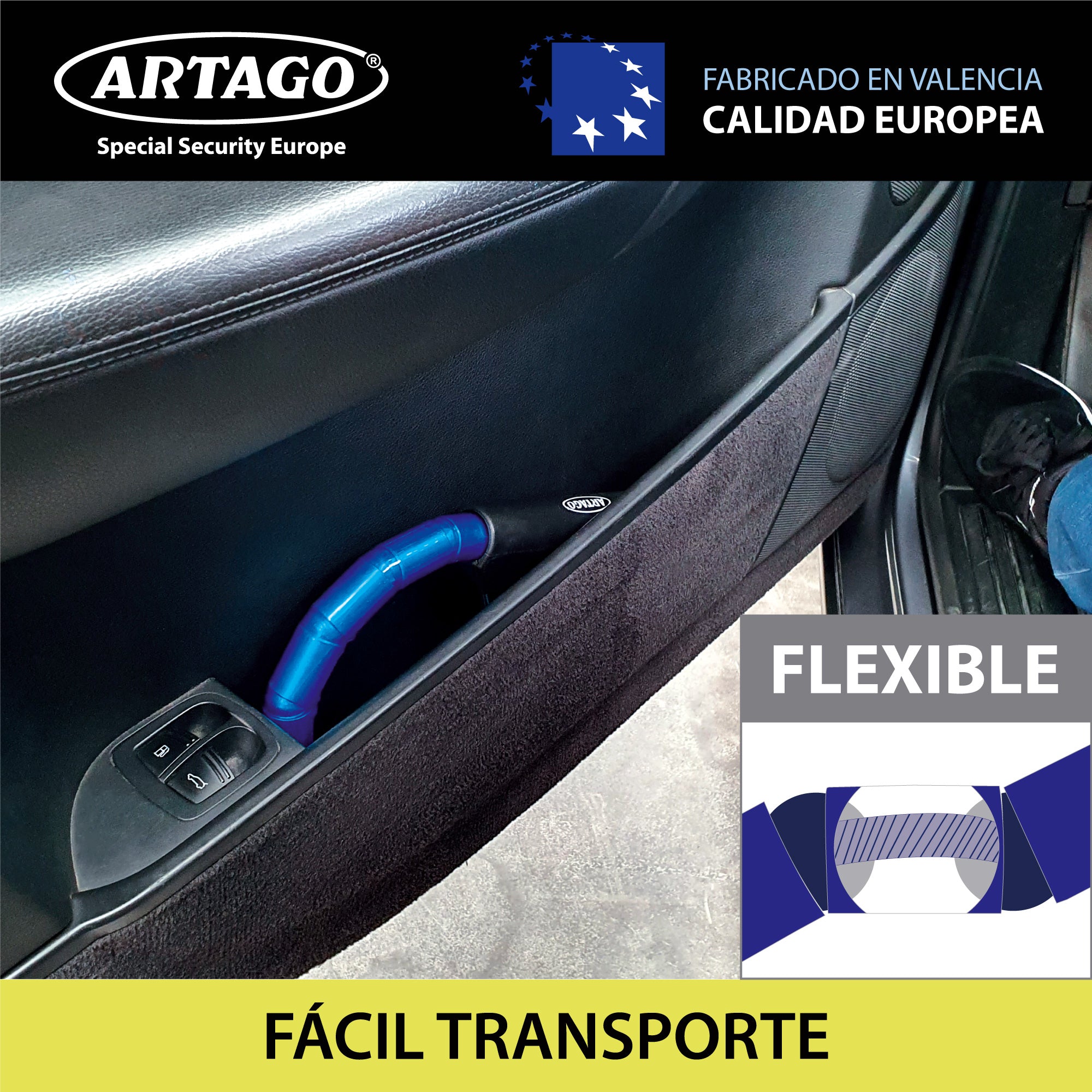 Artago 880 Antirrobo Coche Volante Pedal Flexible, Articulado Cable de Acero Blindado, Ajustable Alta seguridad, Bloqueo Inmovilizador Antirobo Freno Embrague para Auto, Furgoneta, Caravana Camper
