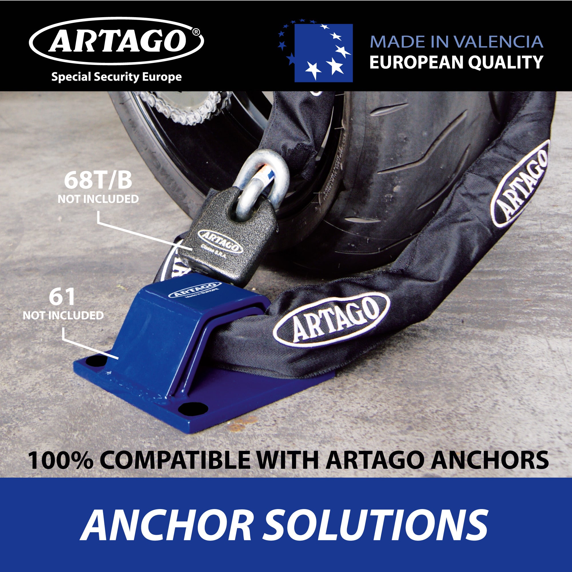 Artago 14.150 Cadena Antirrobo Moto Alta Gama, Maxima Seguridad Homologada Sold Secure Gold, BUNKER SELECTION ø15mm 150cm, Recubrimiento Nylon Antiarañazos, Antirobo para Motocicleta, Anclaje Parking