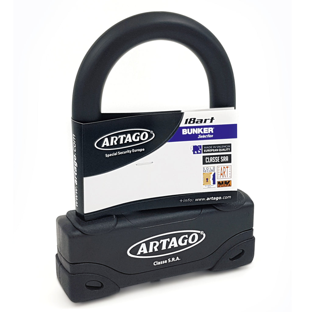Artago 18ART120 Candado U Moto Alta Gama Homologado SRA, Sold Secure Gold, ART4, BUNKER SELECTION, Acero Endurecido ø18mm, Doble Cierre MRT Blindado, 85x120mm, Máxima Seguridad Antirrobo U Motocicleta