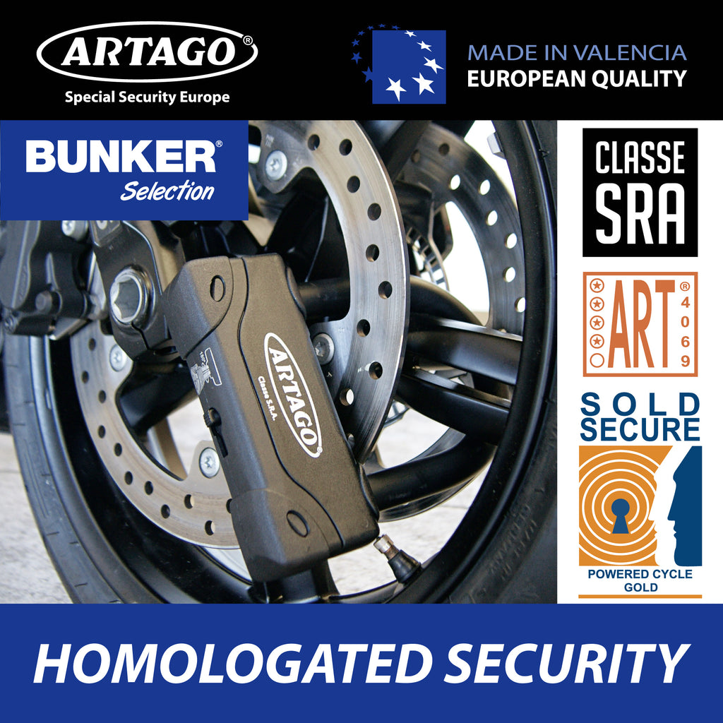 Artago 18ART120 Candado U Moto Alta Gama Homologado SRA, Sold Secure Gold, ART4, BUNKER SELECTION, Acero Endurecido ø18mm, Doble Cierre MRT Blindado, 85x120mm, Máxima Seguridad Antirrobo U Motocicleta