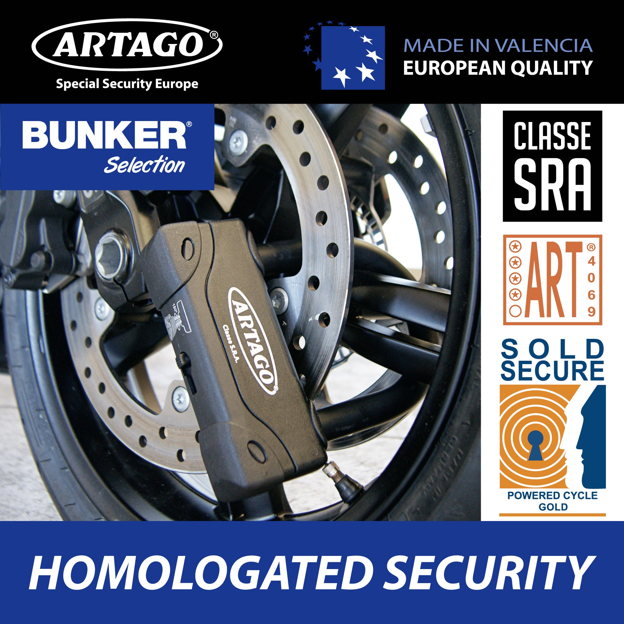 Artago 18ART120 Candado U Moto Alta Gama Homologado SRA, Sold Secure Gold, ART4, BUNKER SELECTION, Acero Endurecido ø18mm, Doble Cierre MRT Blindado, 85x120mm, Máxima Seguridad Antirrobo U Motocicleta