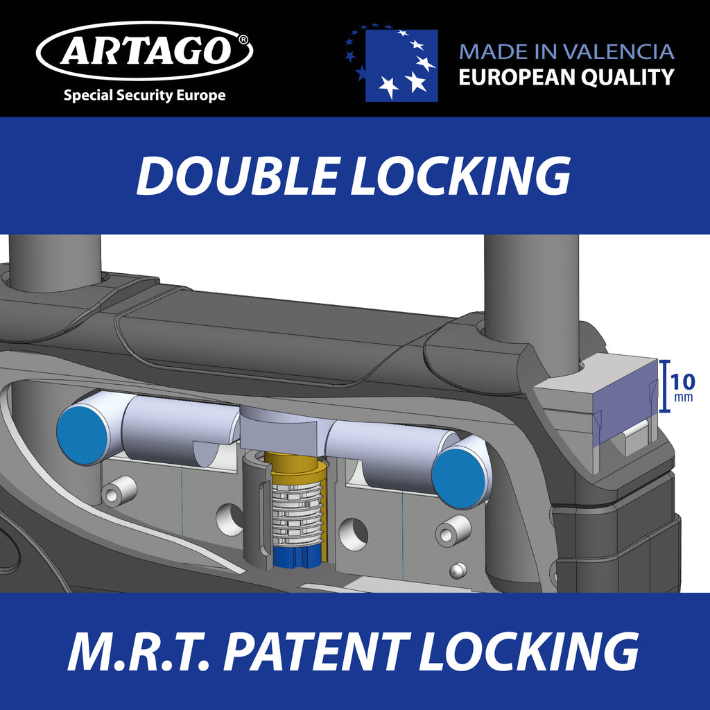 Artago 18ART120 Candado U Moto Alta Gama Homologado SRA, Sold Secure Gold, ART4, BUNKER SELECTION, Acero Endurecido ø18mm, Doble Cierre MRT Blindado, 85x120mm, Máxima Seguridad Antirrobo U Motocicleta