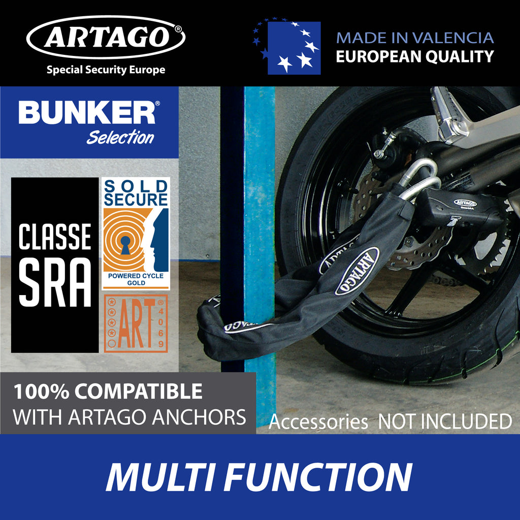 Artago 18ART120 Candado U Moto Alta Gama Homologado SRA, Sold Secure Gold, ART4, BUNKER SELECTION, Acero Endurecido ø18mm, Doble Cierre MRT Blindado, 85x120mm, Máxima Seguridad Antirrobo U Motocicleta