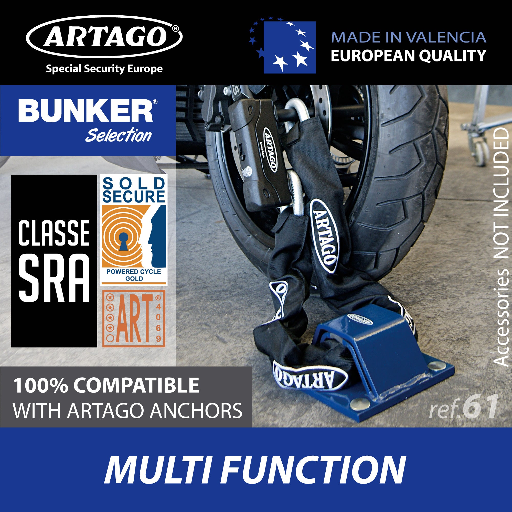 Artago 18ART270 Candado U Moto Alta Gama Homologado SRA, Sold Secure Gold, ART4, BUNKER SELECTION, Acero Endurecido ø18mm, Doble Cierre MRT Blindado, 85x245mm, Máxima Seguridad Antirrobo U Motocicleta