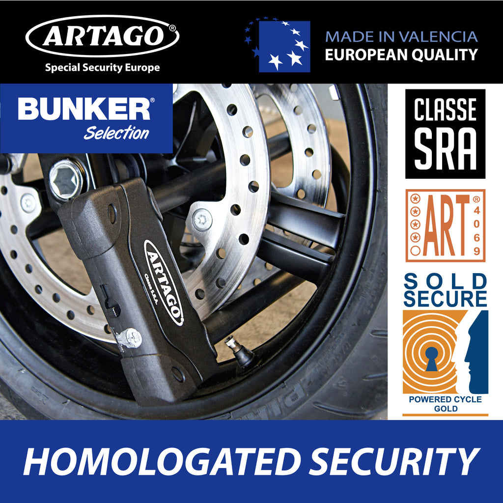 Artago 18ART320 Candado U Moto Alta Gama Homologado SRA, Sold Secure Gold, ART4, BUNKER SELECTION, Acero Endurecido ø18mm, Doble Cierre MRT Blindado, 85x295mm, Máxima Seguridad Antirrobo U Motocicleta