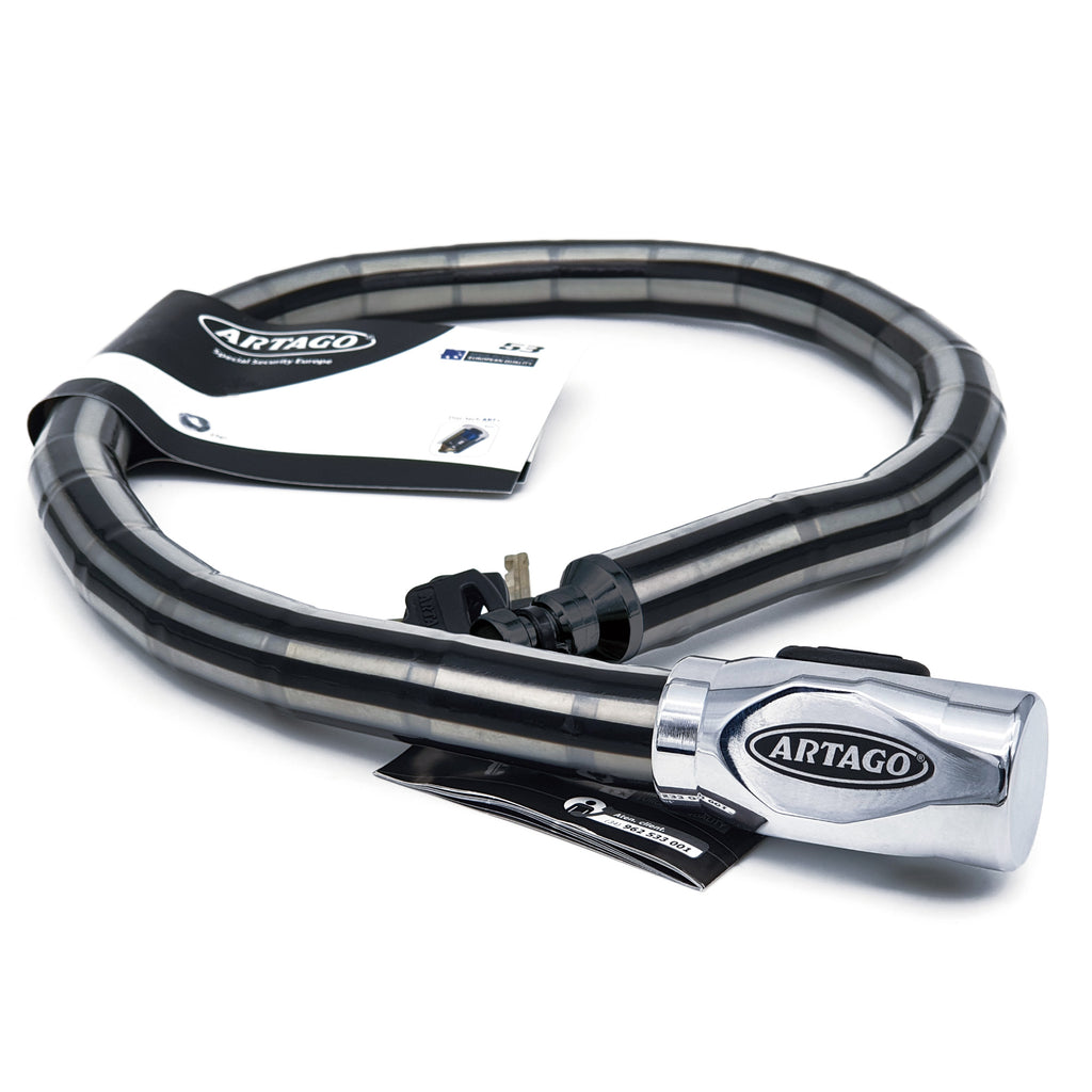 Artago 5310 Pitón Antirrobo Moto Alta Gama, Cerradura Alta Seguridad DISC-TECH ART+, Cierre Blindado Giratorio, Tapa Anti-Polvo, Candado Articulado Cadena Antirrobo para Moto, Scooter, Bici, 100 cm