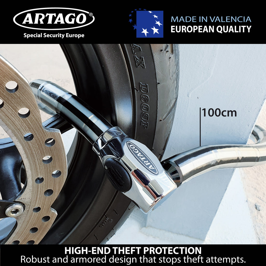 Artago 5310 Pitón Antirrobo Moto Alta Gama, Cerradura Alta Seguridad DISC-TECH ART+, Cierre Blindado Giratorio, Tapa Anti-Polvo, Candado Articulado Cadena Antirrobo para Moto, Scooter, Bici, 100 cm
