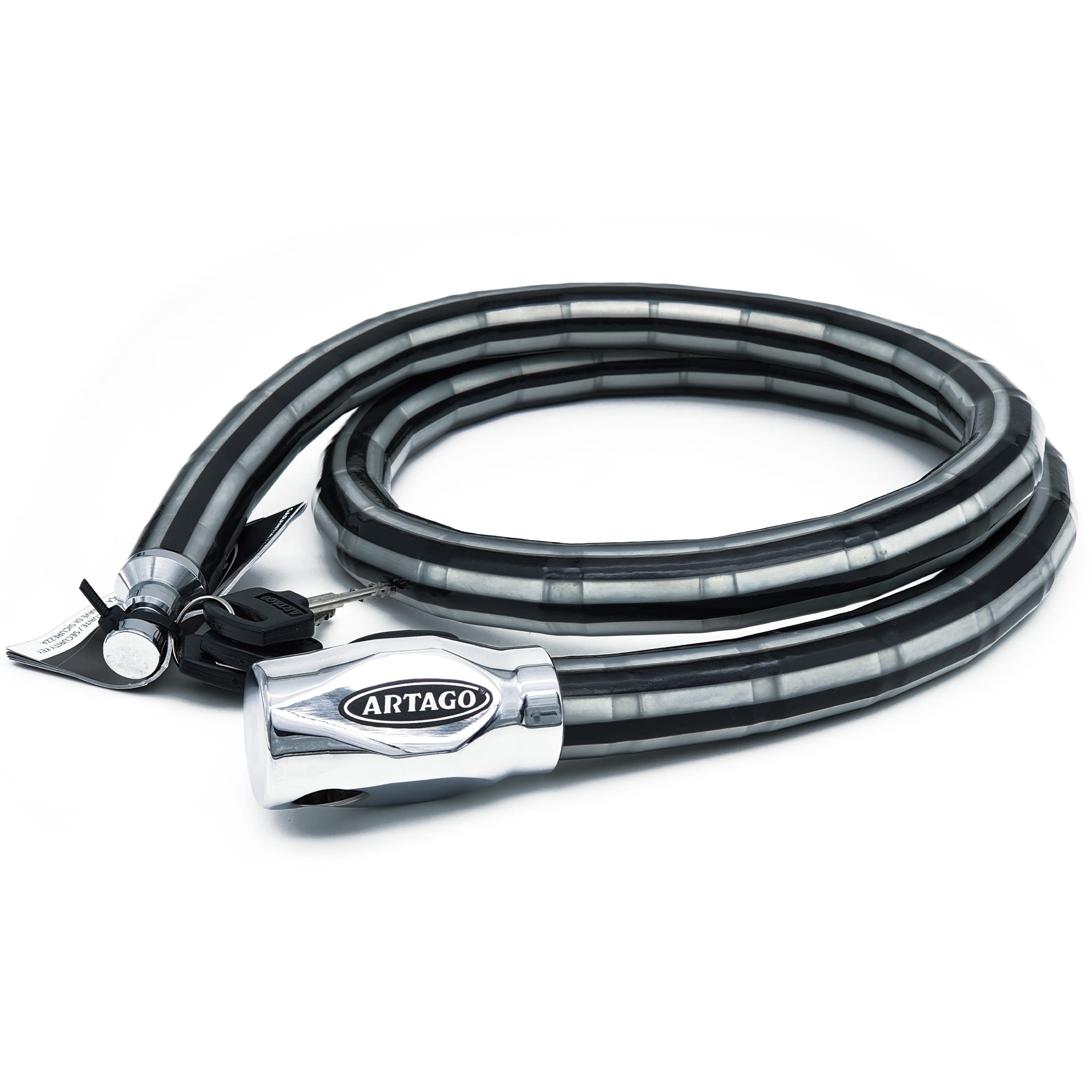 Artago 5315 Pitón Antirrobo Moto Alta Gama, Cerradura Alta Seguridad DISC-TECH ART+, Cierre Blindado Giratorio, Tapa Anti-Polvo, Candado Articulado Cadena Antirrobo para Moto, Scooter, Bici, 150 cm