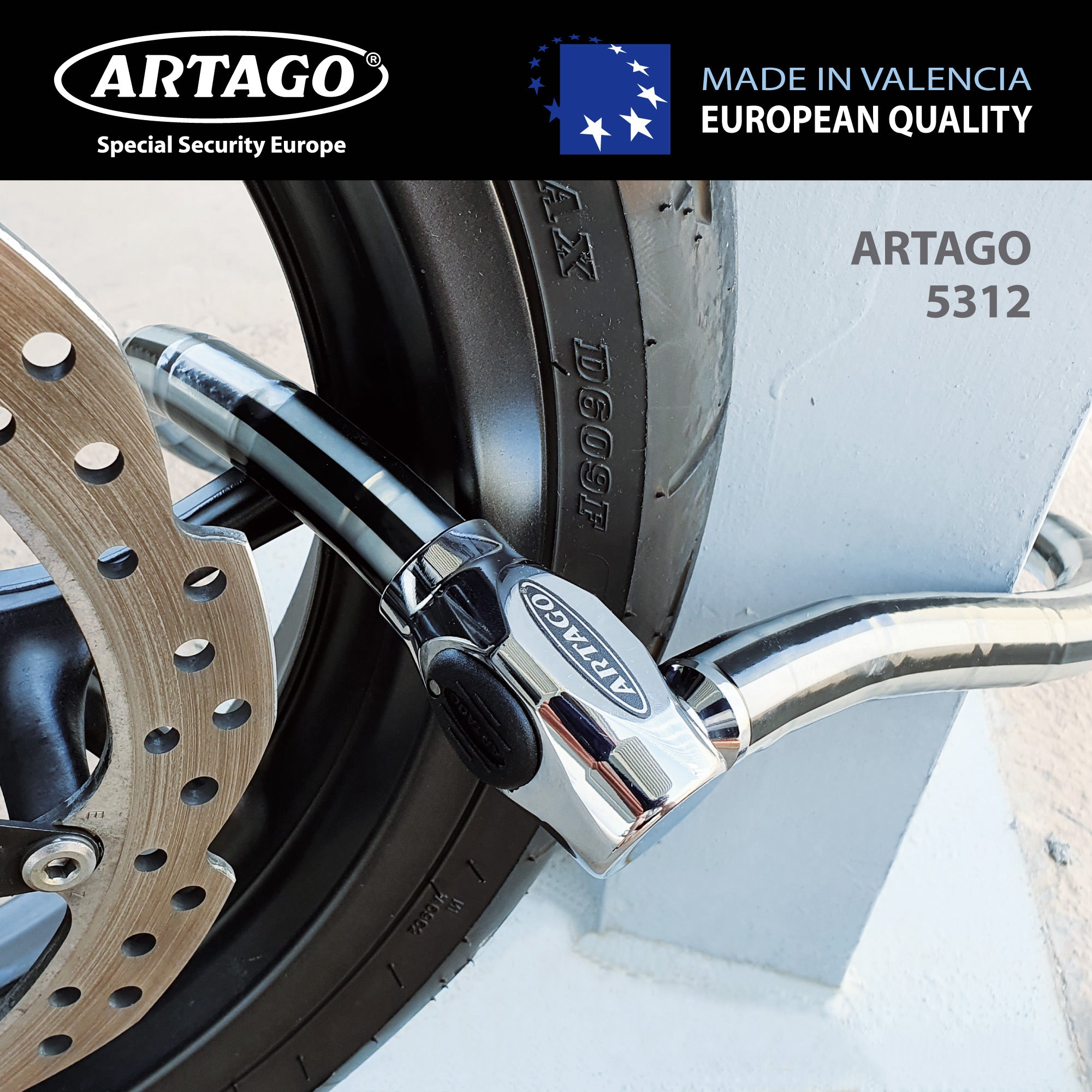 Artago 5315 Pitón Antirrobo Moto Alta Gama, Cerradura Alta Seguridad DISC-TECH ART+, Cierre Blindado Giratorio, Tapa Anti-Polvo, Candado Articulado Cadena Antirrobo para Moto, Scooter, Bici, 150 cm