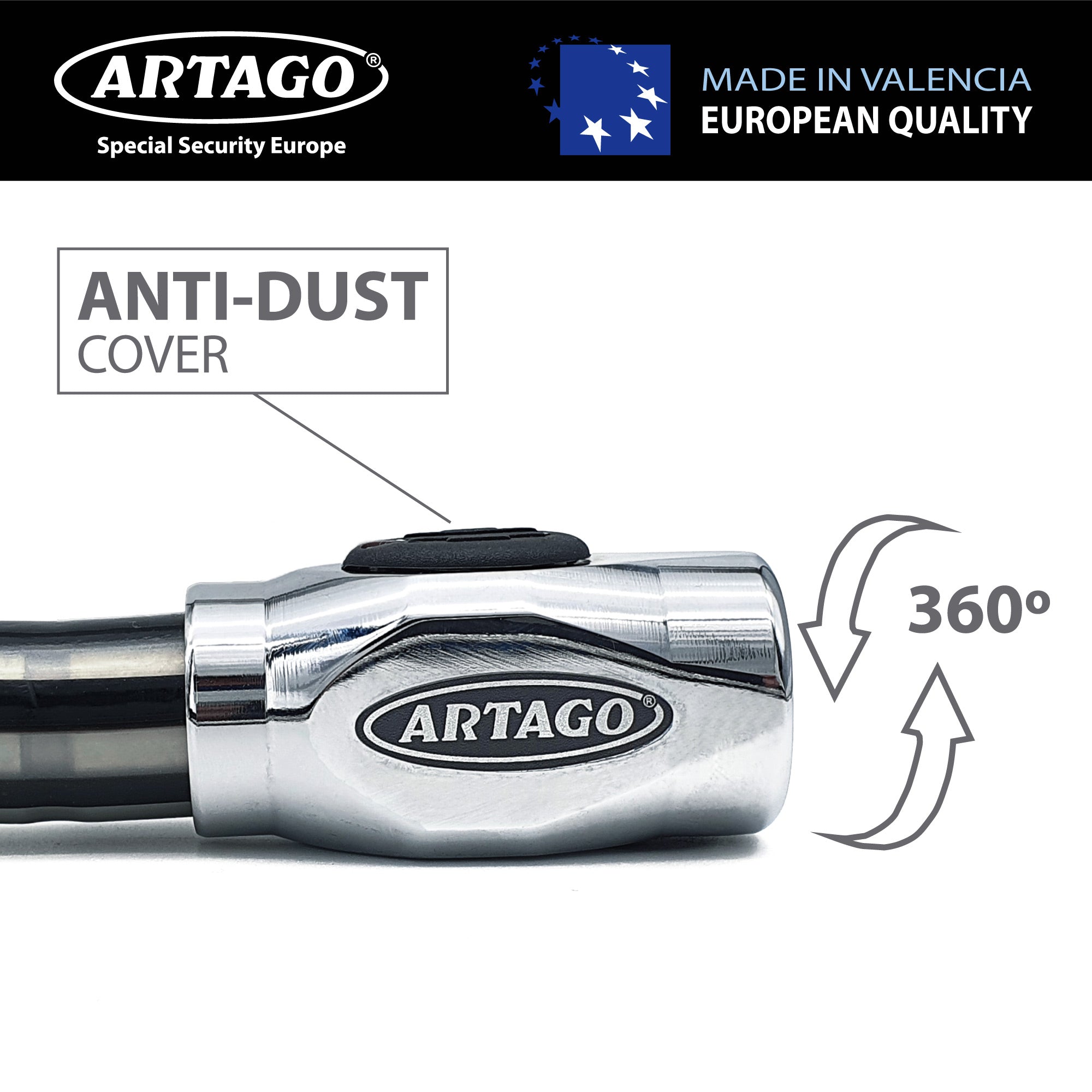 Artago 5315 Pitón Antirrobo Moto Alta Gama, Cerradura Alta Seguridad DISC-TECH ART+, Cierre Blindado Giratorio, Tapa Anti-Polvo, Candado Articulado Cadena Antirrobo para Moto, Scooter, Bici, 150 cm