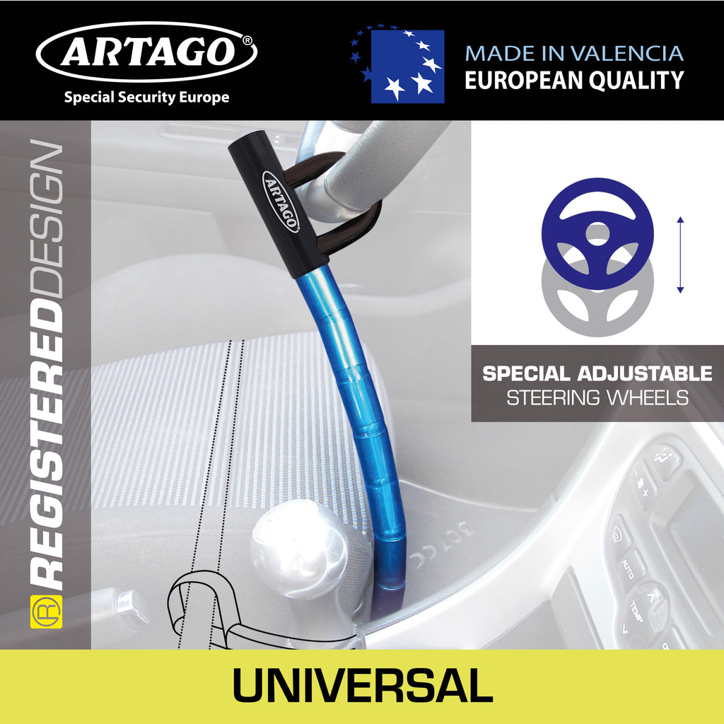 Artago 582/B Antirrobo Coche Volante Asiento Flexible, Más Práctico, Articulado Cable de Acero Blindado, Bloqueo Inmovilizador Ajustable Antirobo Freno Embrague para Auto, Furgoneta, Caravana Camper