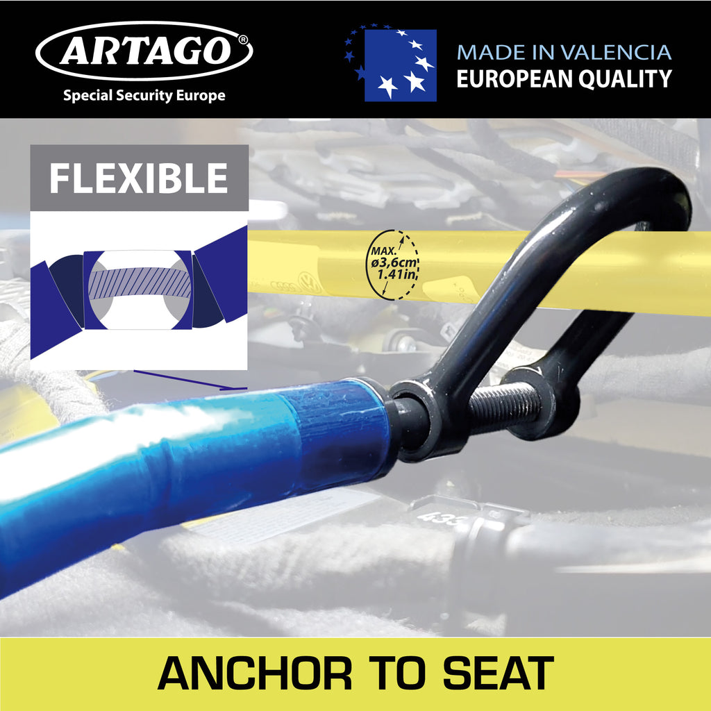 Artago 582/B Antirrobo Coche Volante Asiento Flexible, Más Práctico, Articulado Cable de Acero Blindado, Bloqueo Inmovilizador Ajustable Antirobo Freno Embrague para Auto, Furgoneta, Caravana Camper