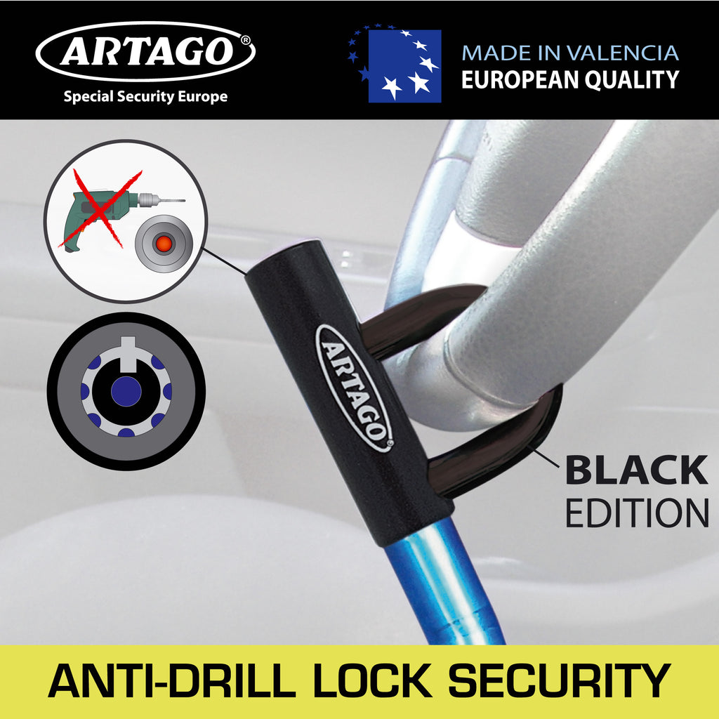 Artago 582/B Antirrobo Coche Volante Asiento Flexible, Más Práctico, Articulado Cable de Acero Blindado, Bloqueo Inmovilizador Ajustable Antirobo Freno Embrague para Auto, Furgoneta, Caravana Camper
