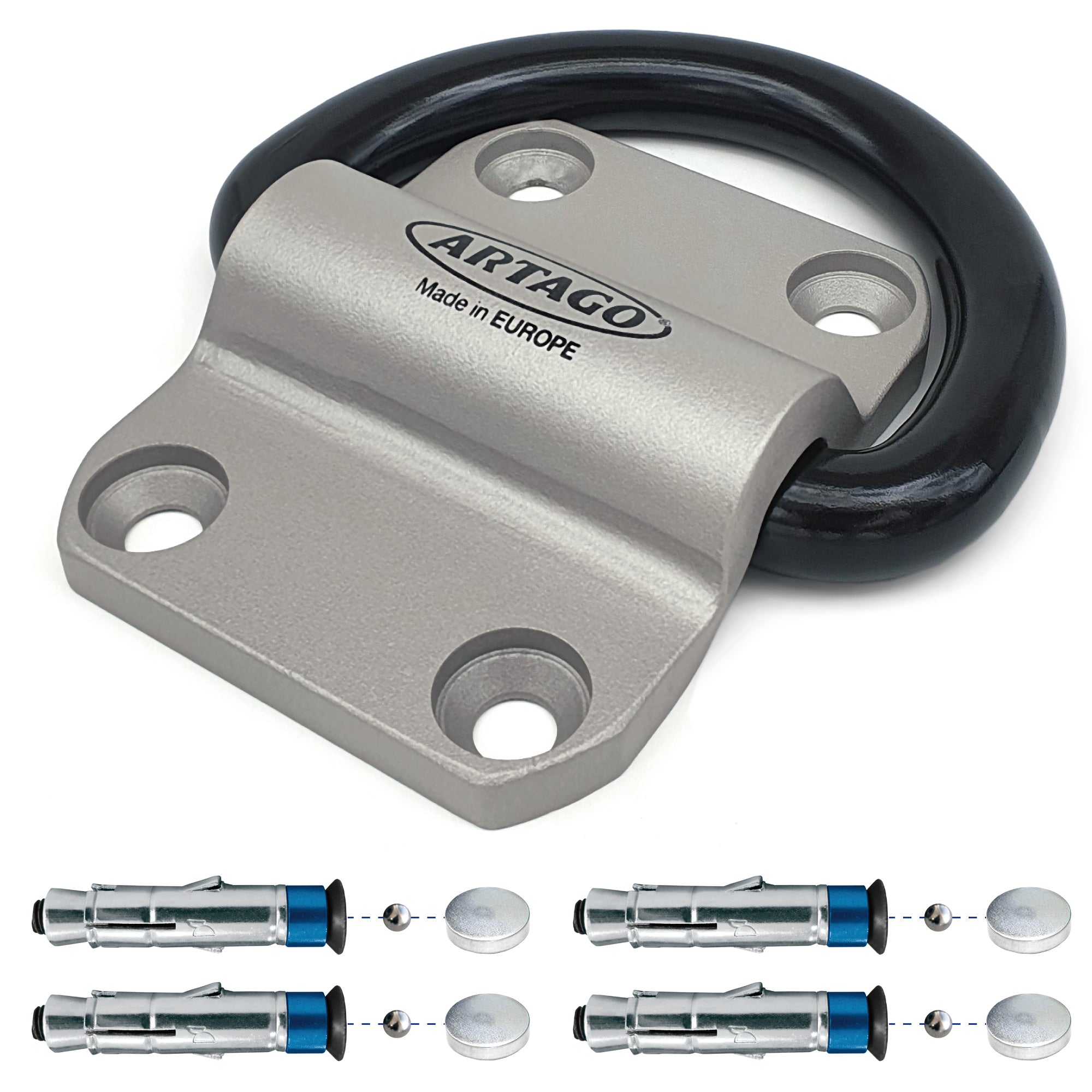 Artago 60 Anclaje Suelo Pared XXL Alta Gama con Anilla Basculante de ø20mm, Acero Máxima Resistencia y Tacos Más Profundos Blindados, Antirrobo Seguridad Universal para Anclar Moto Garaje Parking