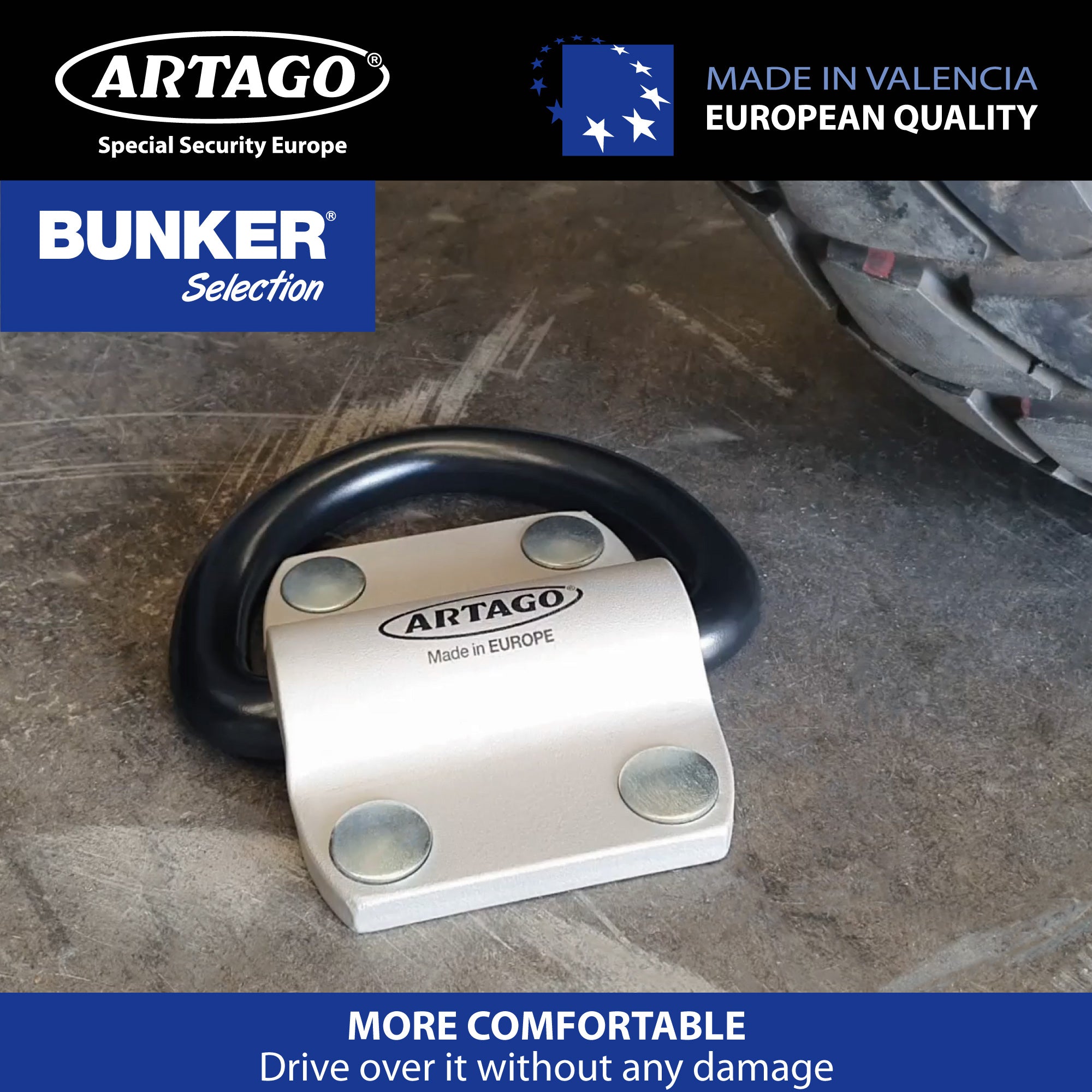 Artago 60 Anclaje Suelo Pared XXL Alta Gama con Anilla Basculante de ø20mm, Acero Máxima Resistencia y Tacos Más Profundos Blindados, Antirrobo Seguridad Universal para Anclar Moto Garaje Parking