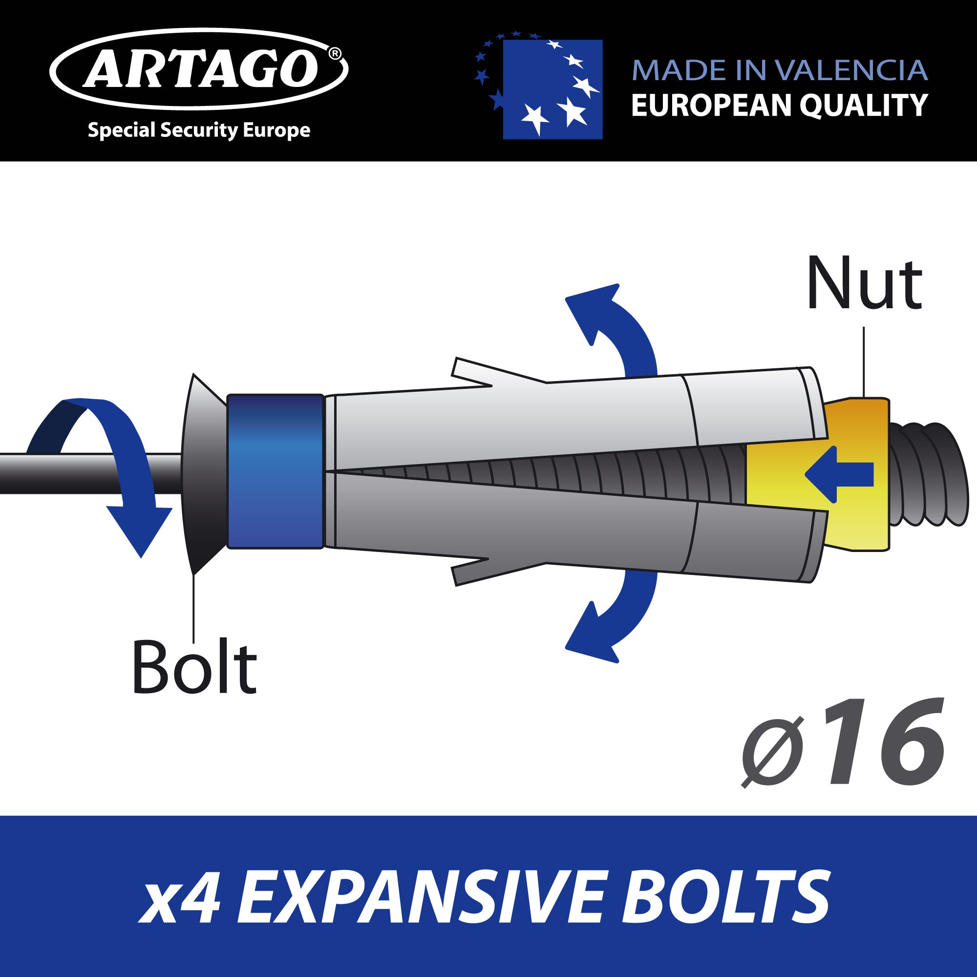 Artago 60 Anclaje Suelo Pared XXL Alta Gama con Anilla Basculante de ø20mm, Acero Máxima Resistencia y Tacos Más Profundos Blindados, Antirrobo Seguridad Universal para Anclar Moto Garaje Parking