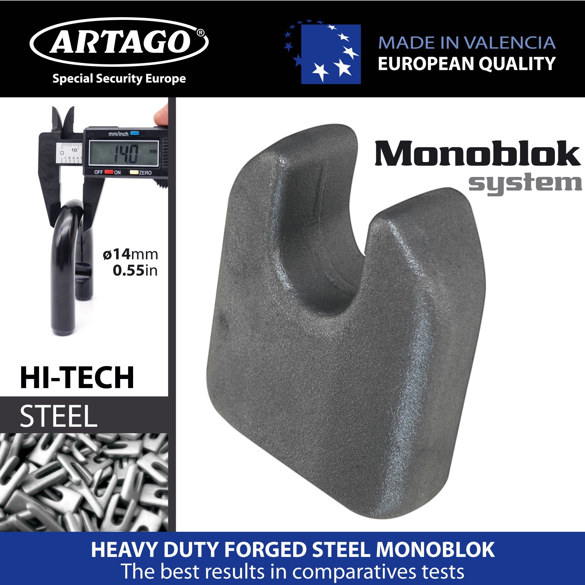 Artago 68T120 Cadena Antirrobo Moto Pesada de Máxima Seguridad, Homologada Sold Secure, ø15 120cm, BUNKER SELECTION, Candado MONOBLOK de Acero Forjado, Antirobo Cadena Cementada para Motocicleta