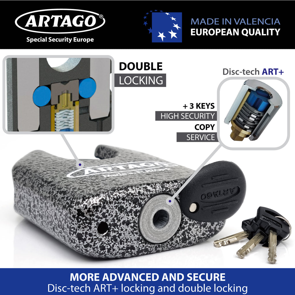 Artago 68T150 Cadena Antirrobo Moto Pesada de Máxima Seguridad, Homologada Sold Secure, ø15 150cm, BUNKER SELECTION, Candado MONOBLOK de Acero Forjado, Antirobo Cadena Cementada para Motocicleta