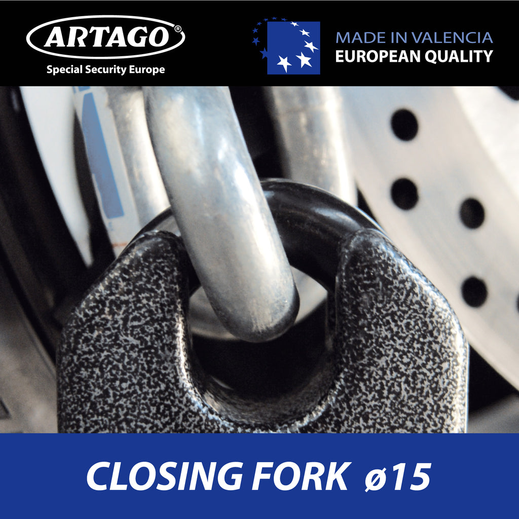 Artago 68T150 Cadena Antirrobo Moto Pesada de Máxima Seguridad, Homologada Sold Secure, ø15 150cm, BUNKER SELECTION, Candado MONOBLOK de Acero Forjado, Antirobo Cadena Cementada para Motocicleta