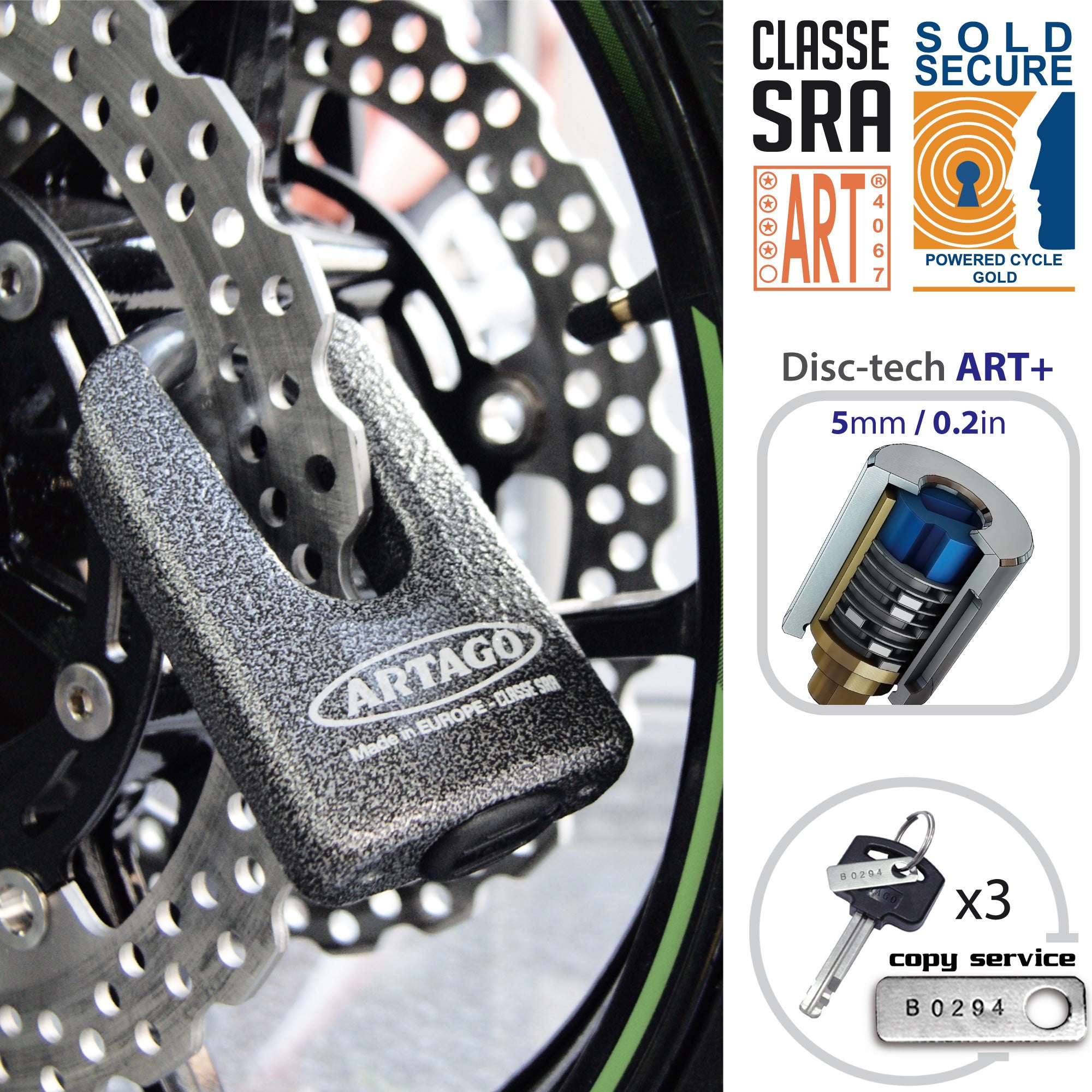 Artago 69T/B Candado Moto Disco Mini U Alta Gama Homologado SRA, Sold Secure y ART4, BUNKER SELECTION, Cuerpo MONOBLOK Acero Forjado Máxima Resistencia Testado, Diseño Único, Antirrobo Freno para Moto