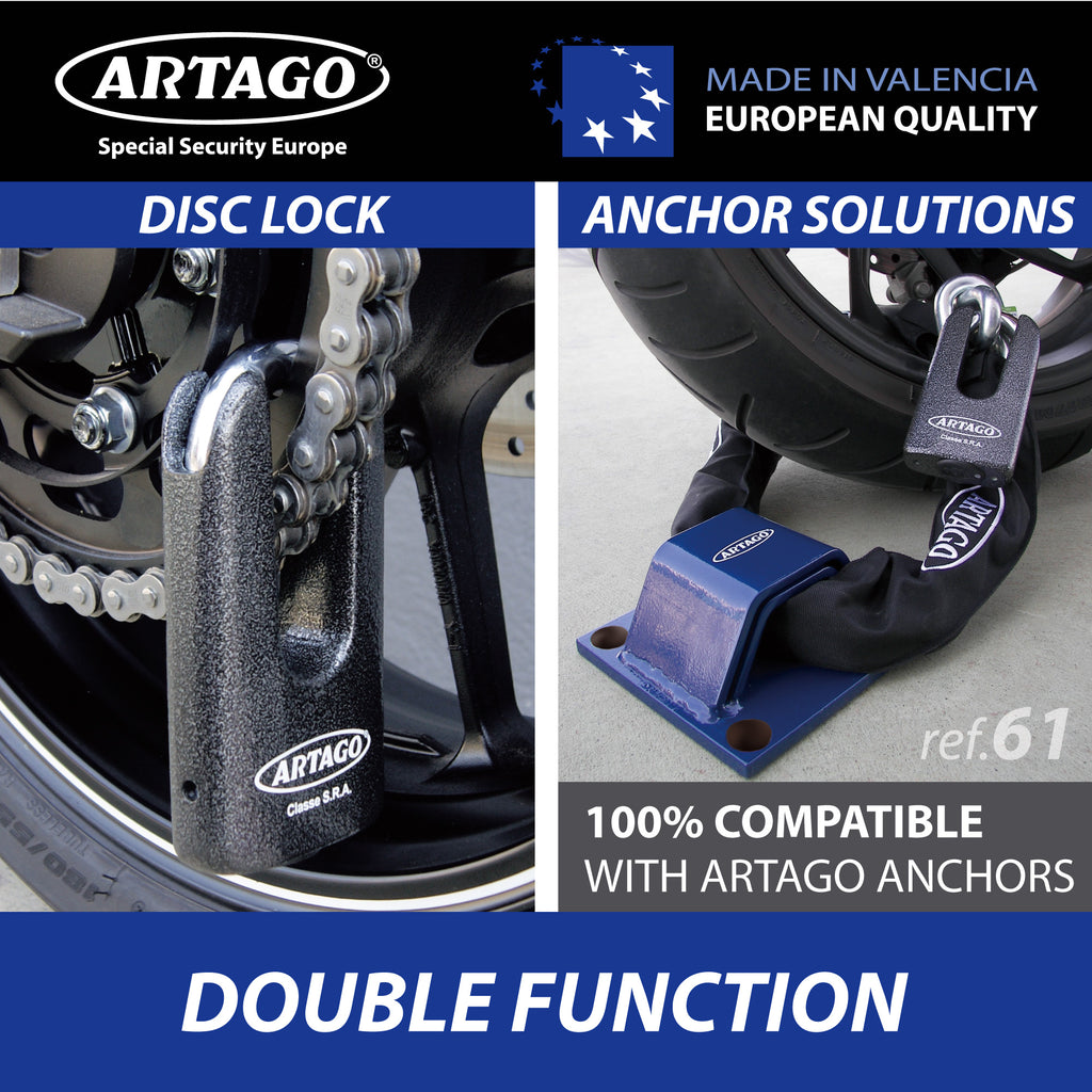 Artago 69T100 Cadena Antirrobo Moto Pesada + Mini U,Maxima Seguridad Homologada SRA, Sold Secure Gold, ø15mm 100cm, Candado Mini U Acero Forjado MONOBLOK, Máxima Seguridad Testada, BUNKER SELECTION