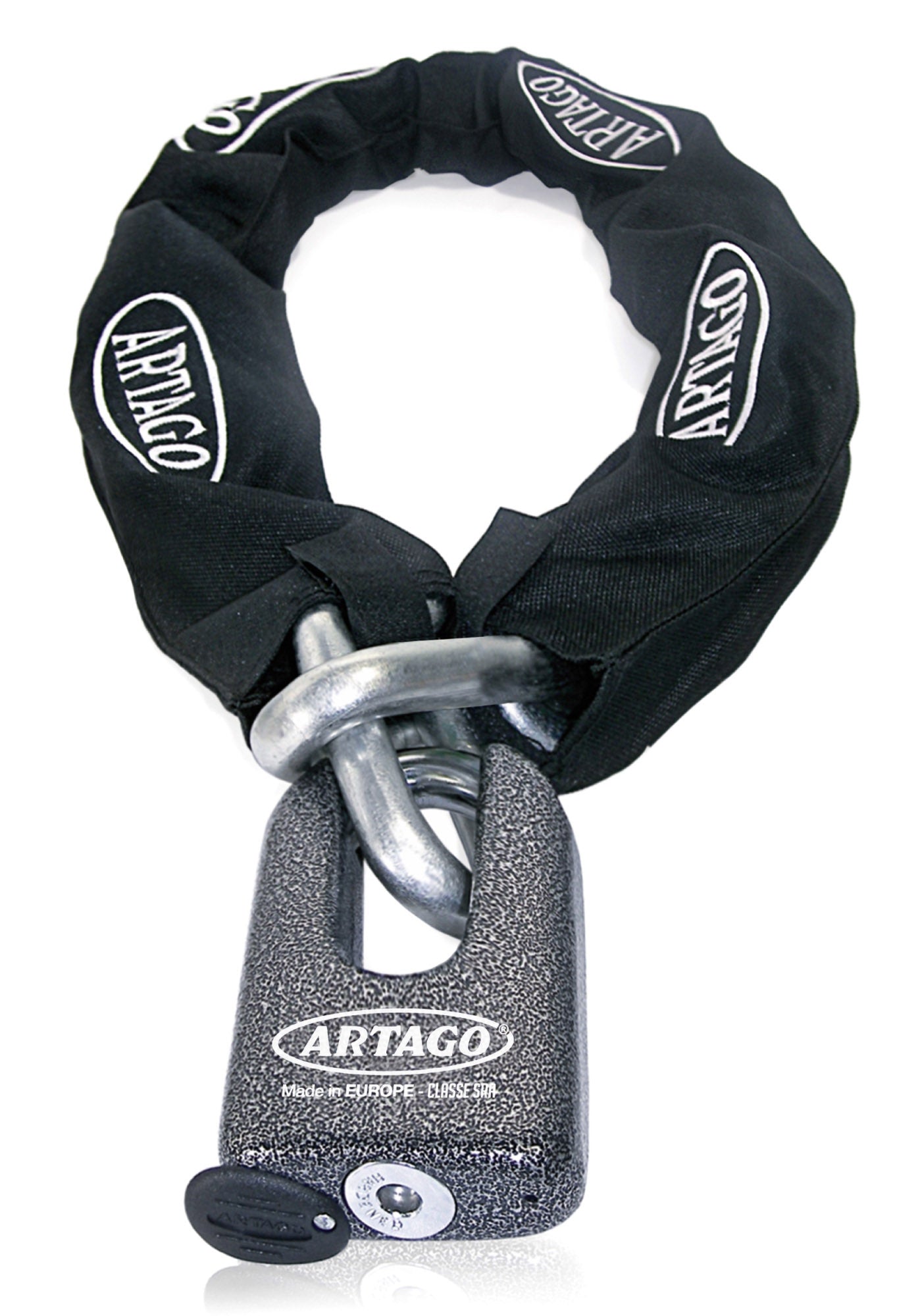 Artago 69T120 Cadena Antirrobo Moto Pesada + Mini U,Maxima Seguridad Homologada SRA, Sold Secure Gold, ø15mm 120cm, Candado Mini U Acero Forjado MONOBLOK, Máxima Seguridad Testada, BUNKER SELECTION