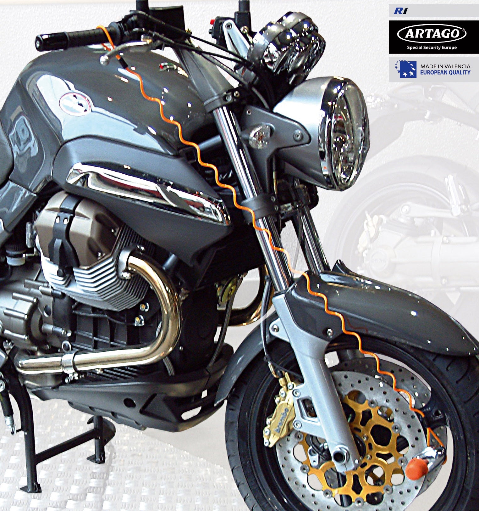 Artago R1 Cable Recordatorio de Acero Trenzado de Alta Calidad, 140cm, Recubrimiento Anti-Arañazos, Reminder Universal para Candado Moto Disco Casco Scooter Bicicleta Patinete, Naranja