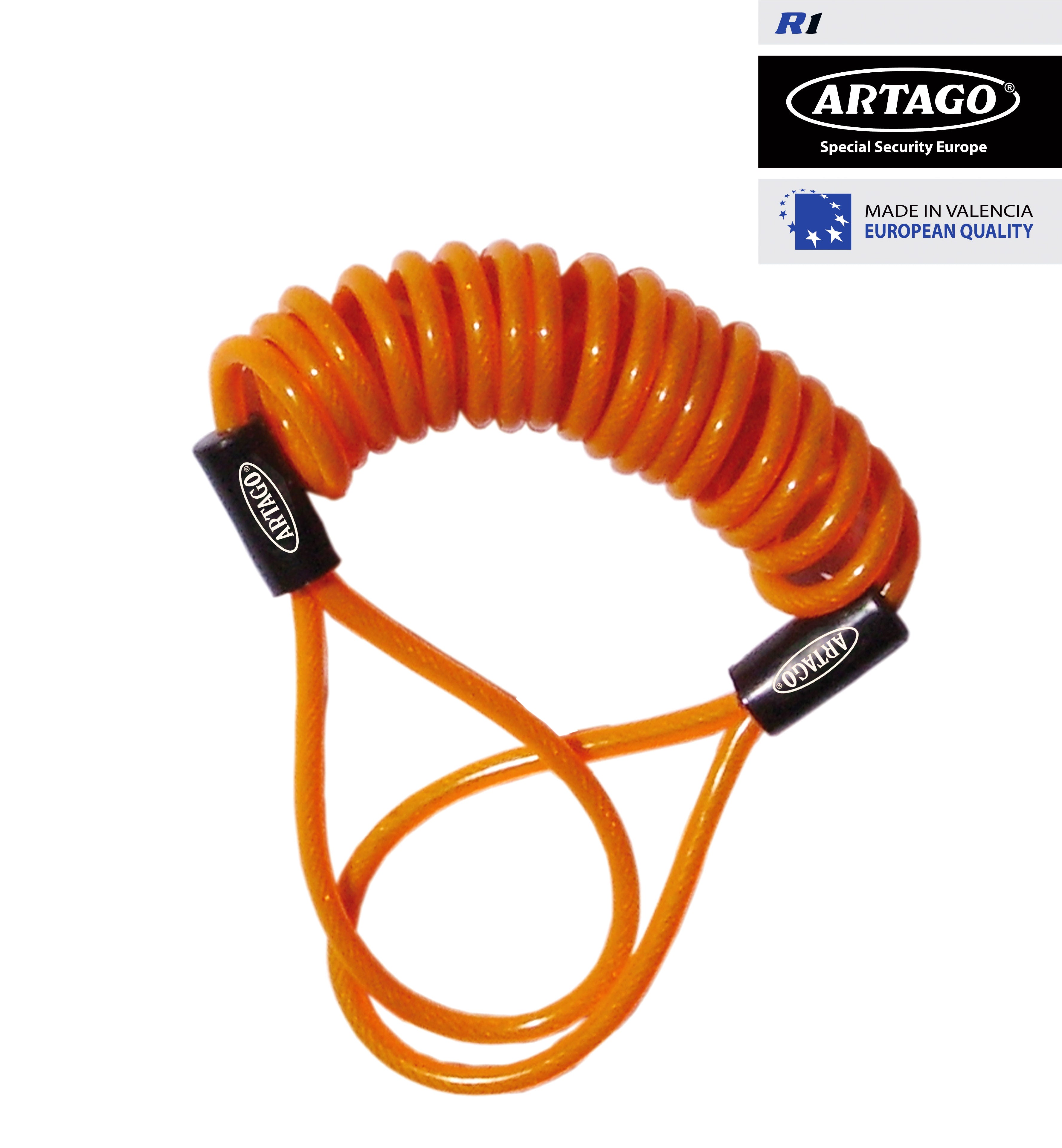 Artago R1 Cable Recordatorio de Acero Trenzado de Alta Calidad, 140cm, Recubrimiento Anti-Arañazos, Reminder Universal para Candado Moto Disco Casco Scooter Bicicleta Patinete, Naranja