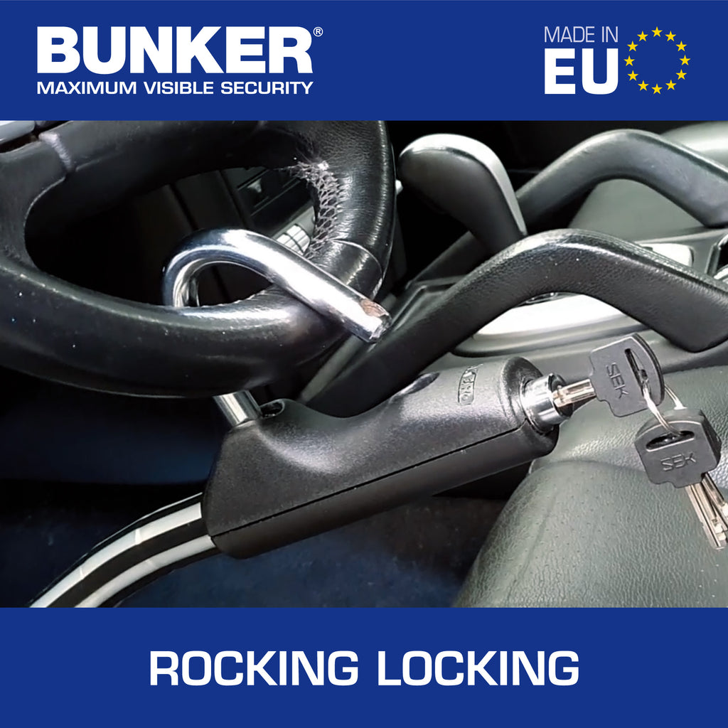 Bunker BA80N Antirrobo Coche Alta Gama Volante Asiento, Cable Acero Blindado Articulado, Cierre Endurecido, Bloqueo Inmovilizador Ajustable Antirobo Freno Embrague para Auto Furgoneta Caravana Camper
