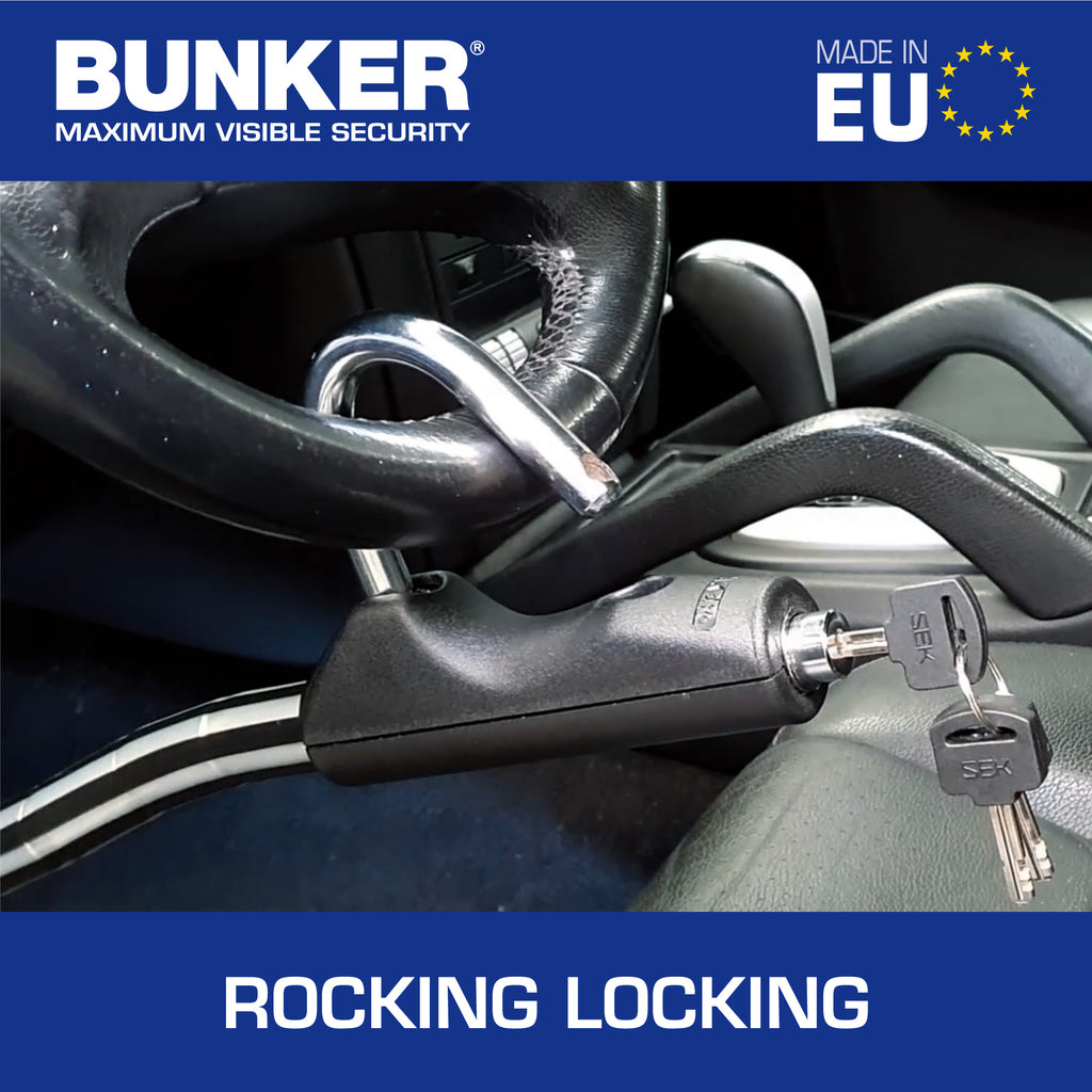 Bunker BP80/B Antirrobo Coche Flexible Alta Gama Volante Pedal, Blindado Articulado, Cierre Basculante Endurecido, Bloqueo Inmovilizador Antirobo Freno Embrague para Auto, Furgoneta, Caravana Camper