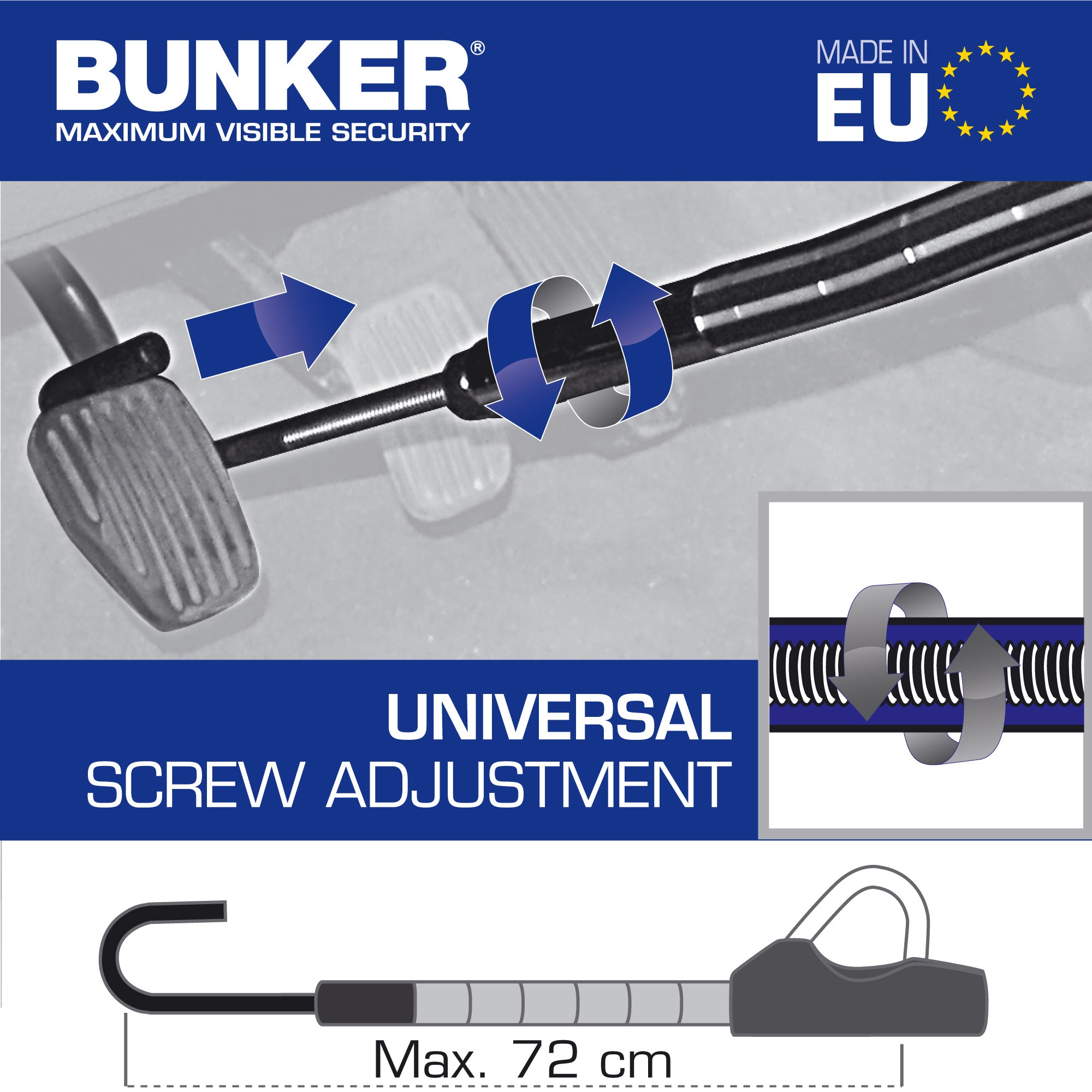 Bunker BP80/B Antirrobo Coche Flexible Alta Gama Volante Pedal, Blindado Articulado, Cierre Basculante Endurecido, Bloqueo Inmovilizador Antirobo Freno Embrague para Auto, Furgoneta, Caravana Camper