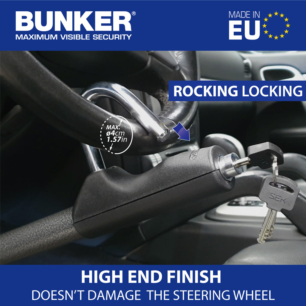 Bunker BB83/B Barra Antirrobo Coche Alta Gama Volante Pedal 80cm max, Fácil Ajuste Más Preciso, Bloqueo Inmovilizador Antirobo Freno Embrague para Auto, Furgoneta, Caravana Camper Camion